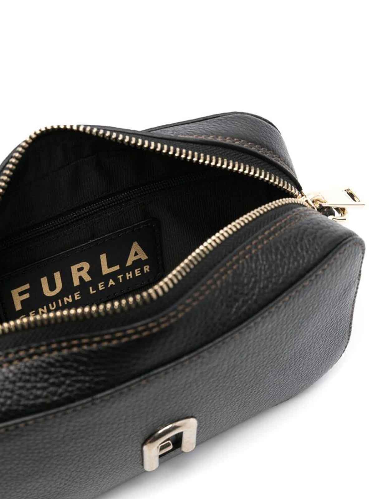 Shop Furla Black Logo Plaque Shoulder Bag
