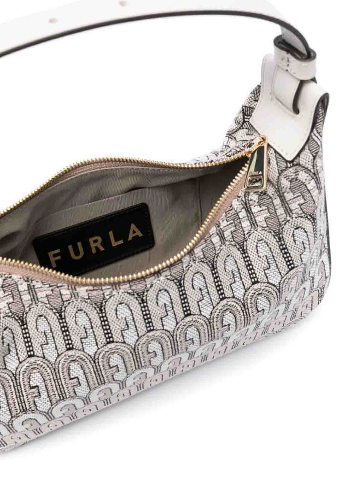 Shop Furla Beige Toni-monogram Jacquard Bag In White
