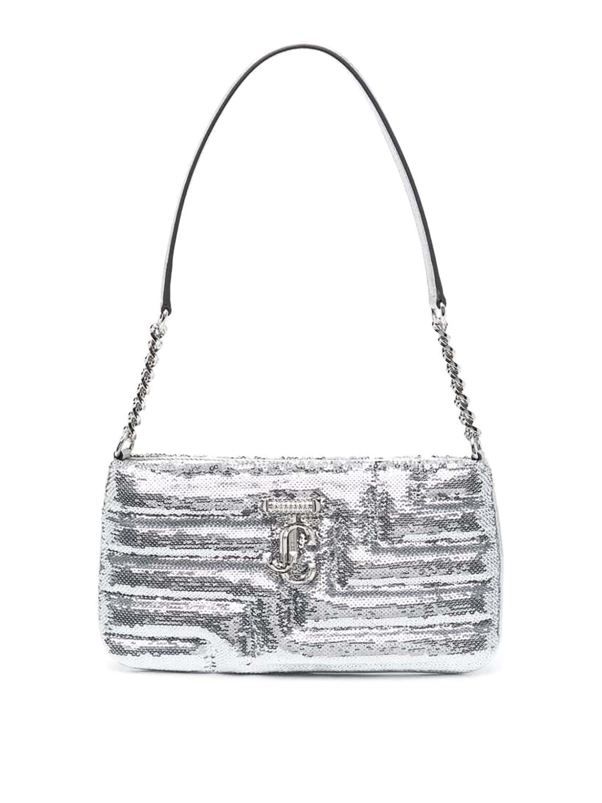 Jimmy Choo Avenue Slim Sequin-embellished Bag In Silver