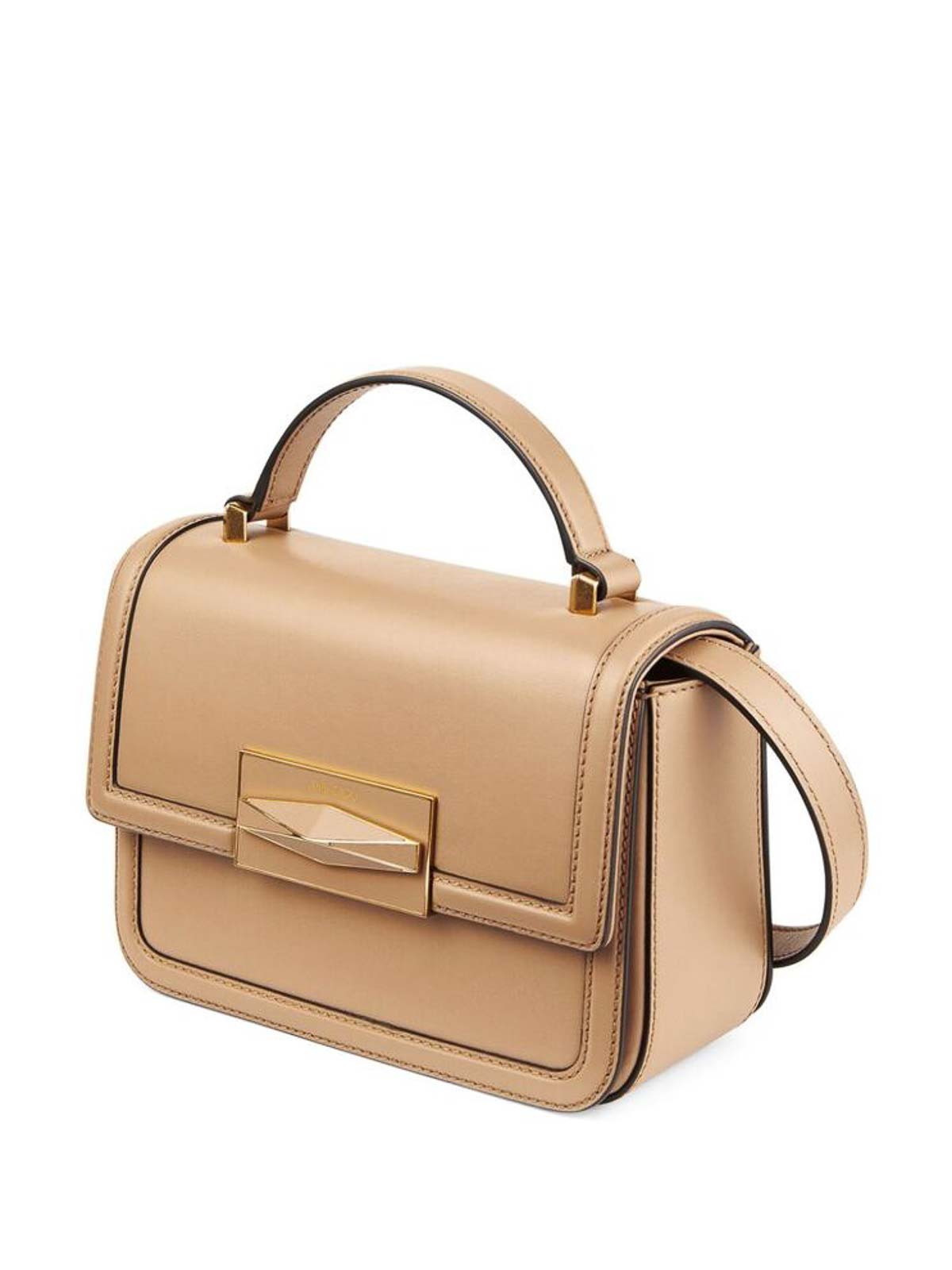 Shop Jimmy Choo Beige Gold-tone Logo Shoulder Bag