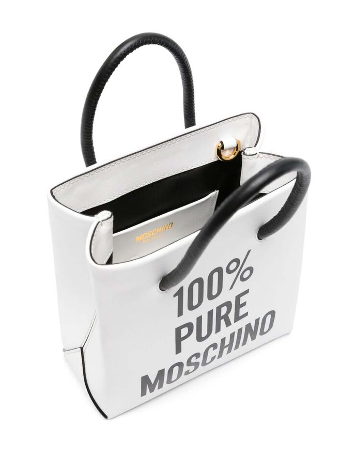 Shop Moschino White/black Logo Print Tote