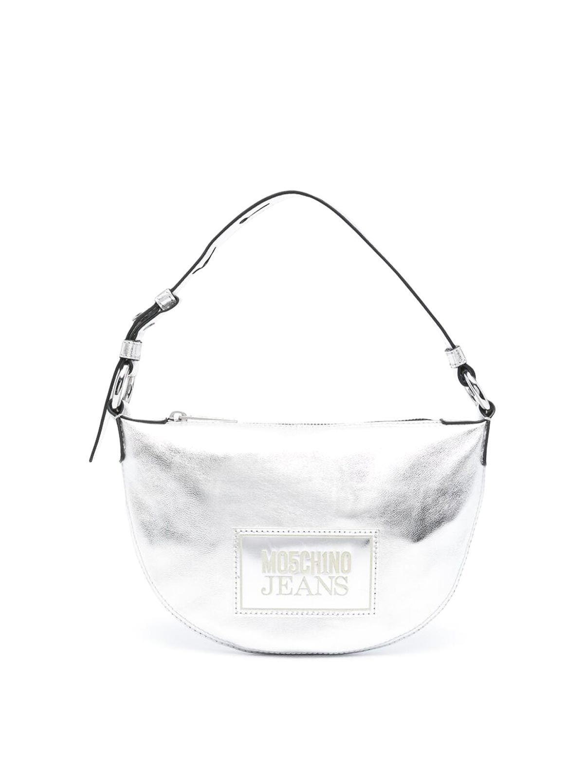 Moschino White/black Logo Belt Bag In Silver