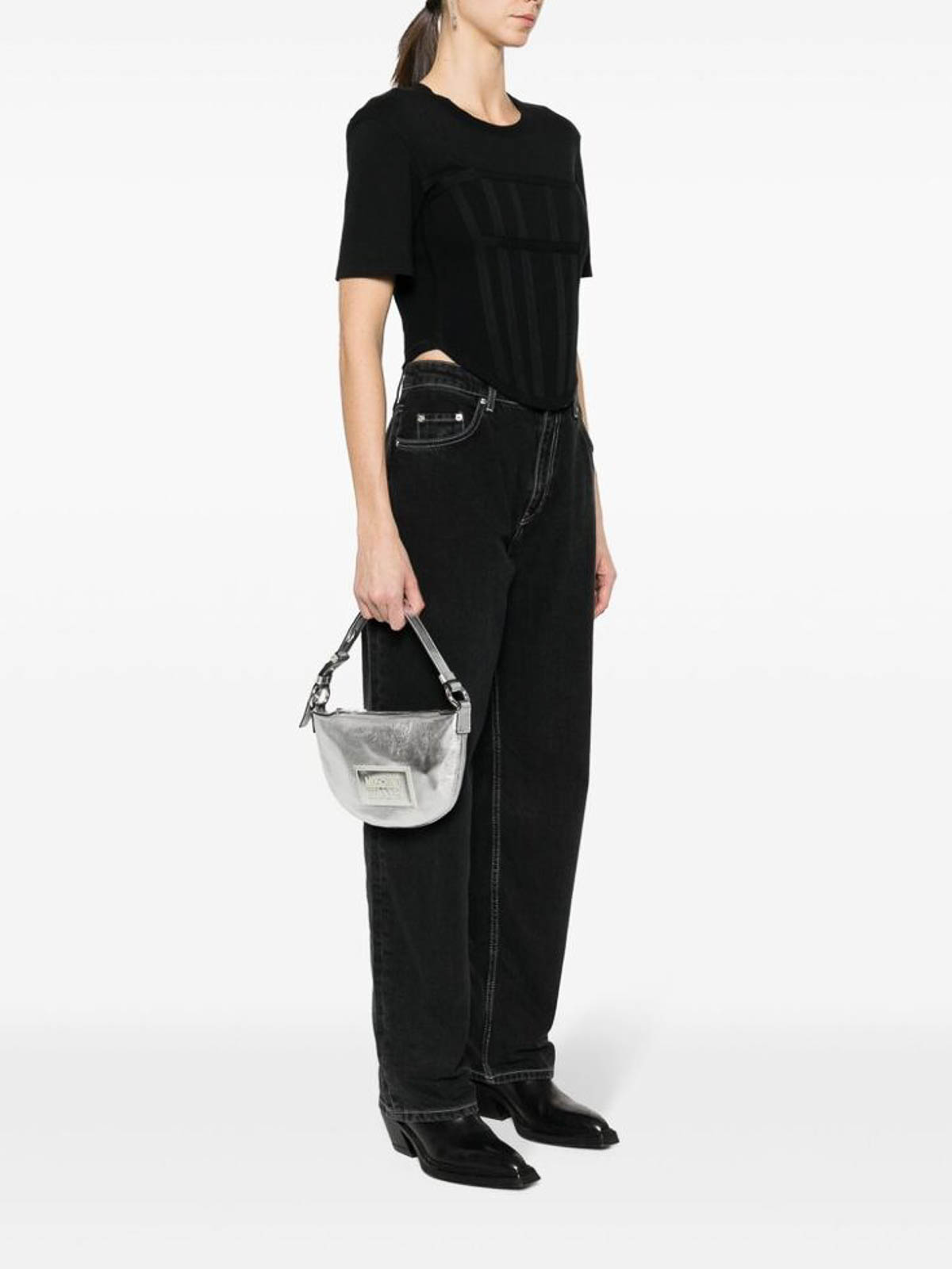 Shop Moschino White/black Logo Belt Bag In Silver