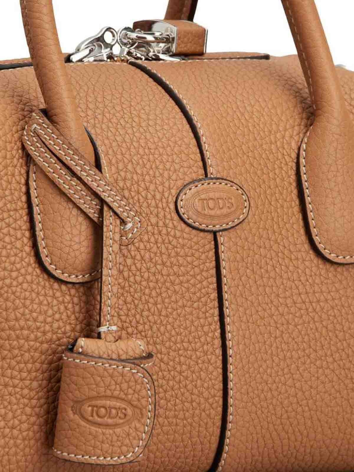 Shop Tod's Black Grained Texture Bag In Brown