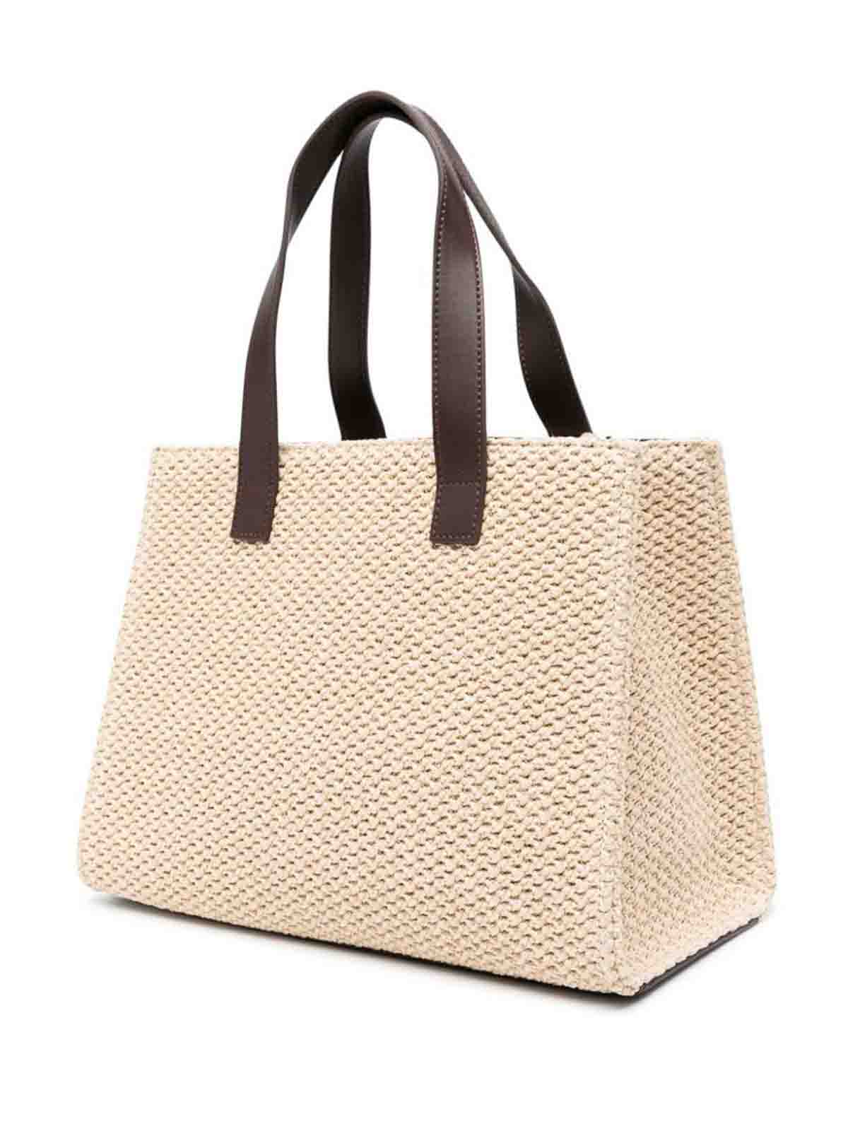 Shop Twinset Woven Design Top Handles Bag In Beige