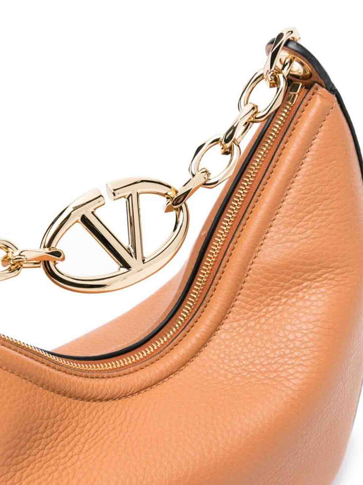 Shop Valentino Camel Brown Vlogo Chain-link Bag