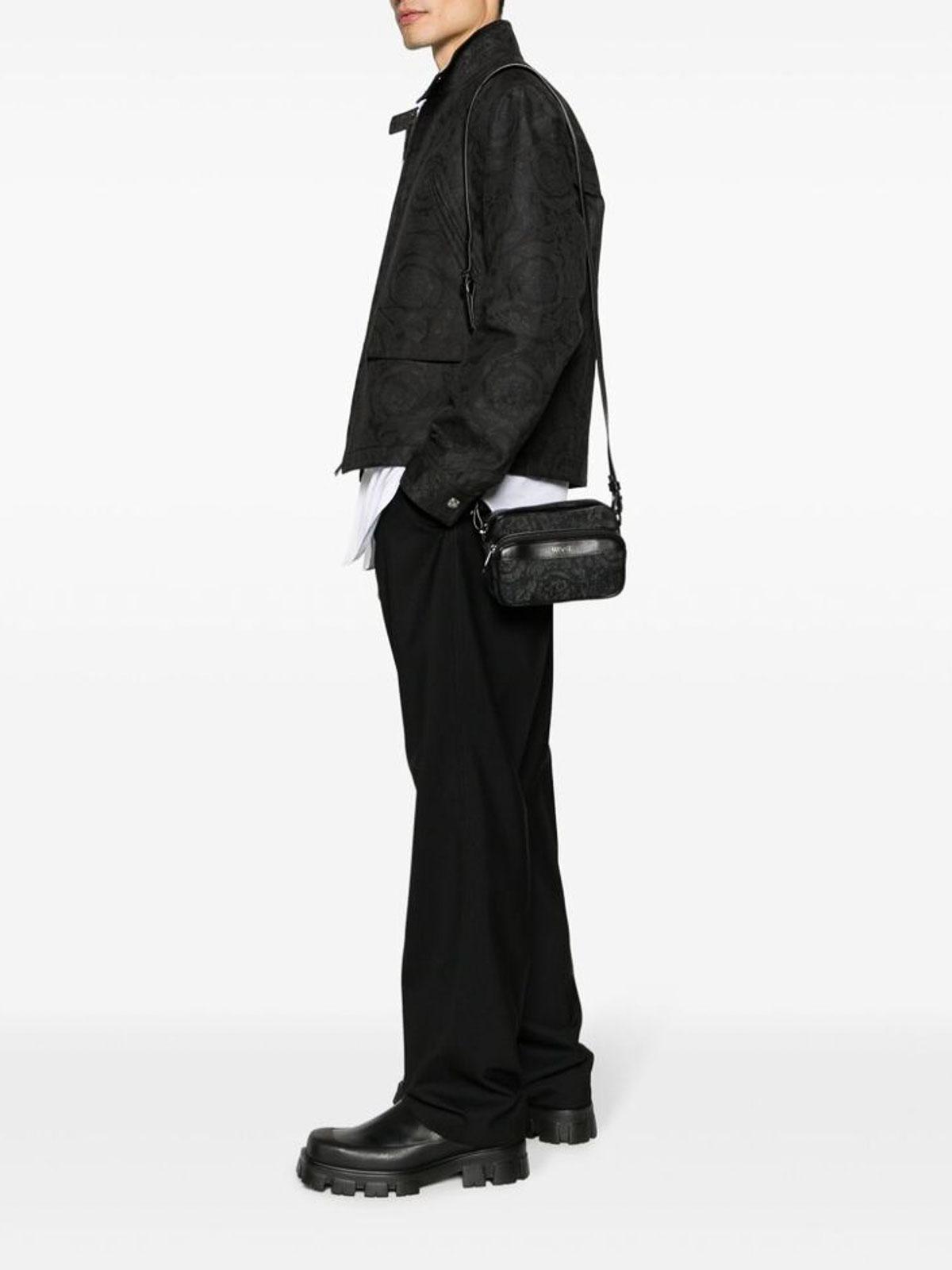 Shop Versace Leather Bag In Black