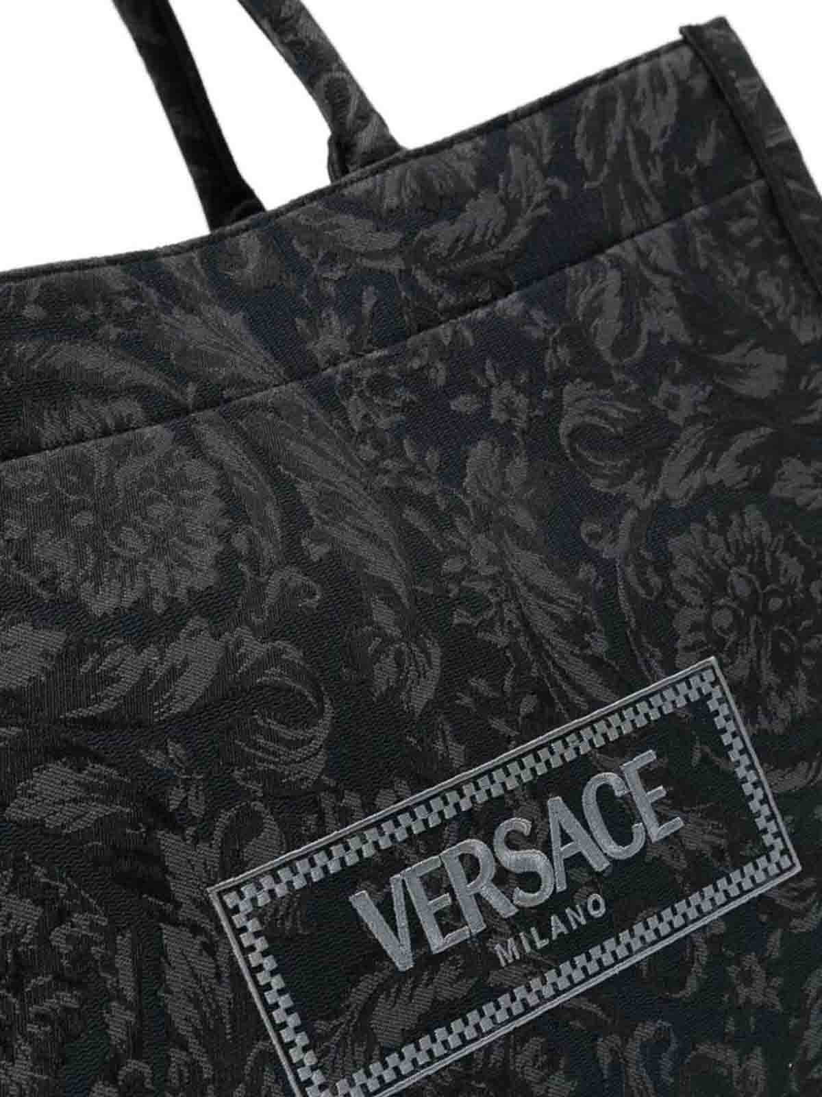 Shop Versace Large Barocco Athena Tote Bag In Black