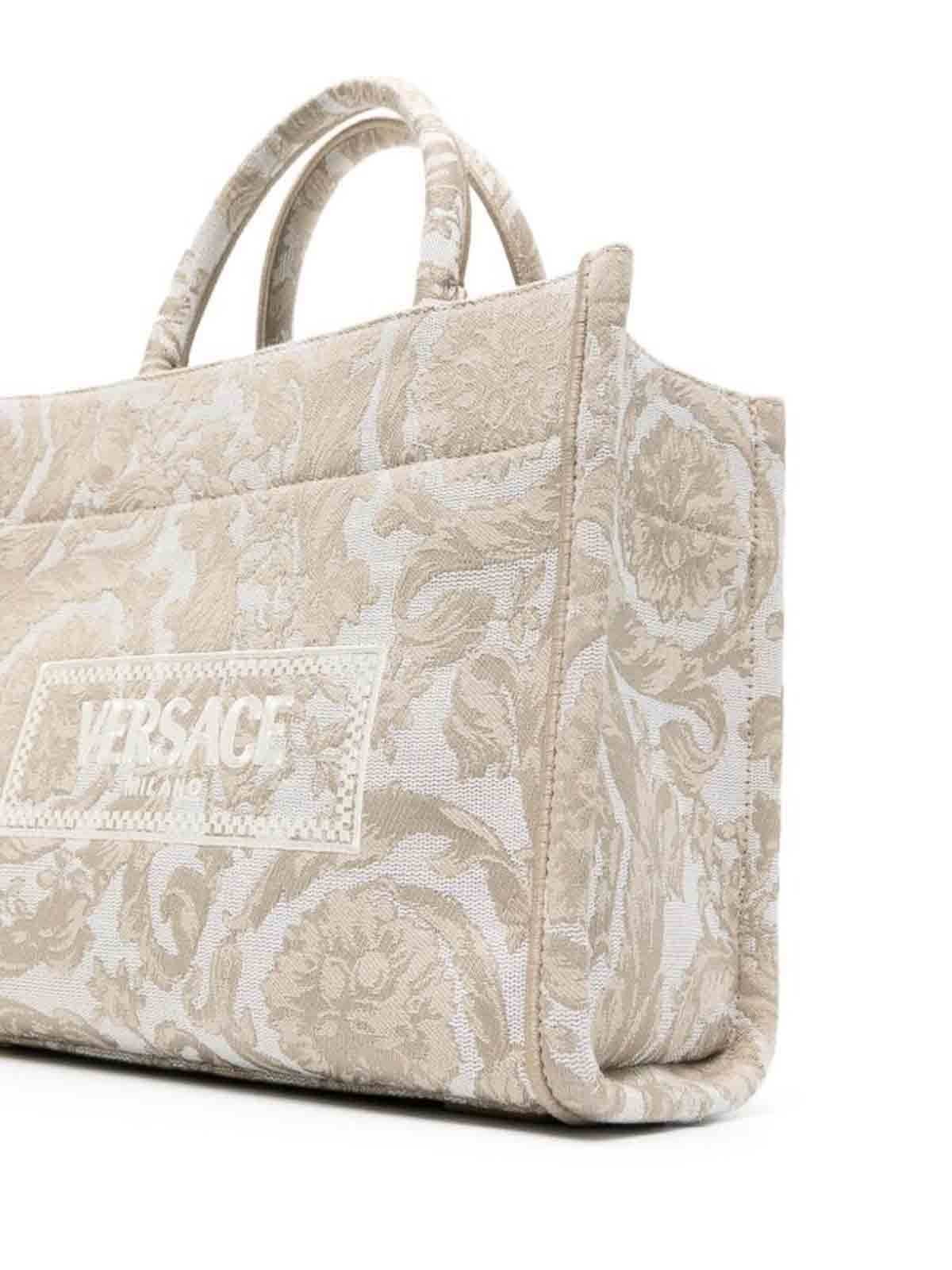 Shop Versace Beige Barocco Jacquard Tote