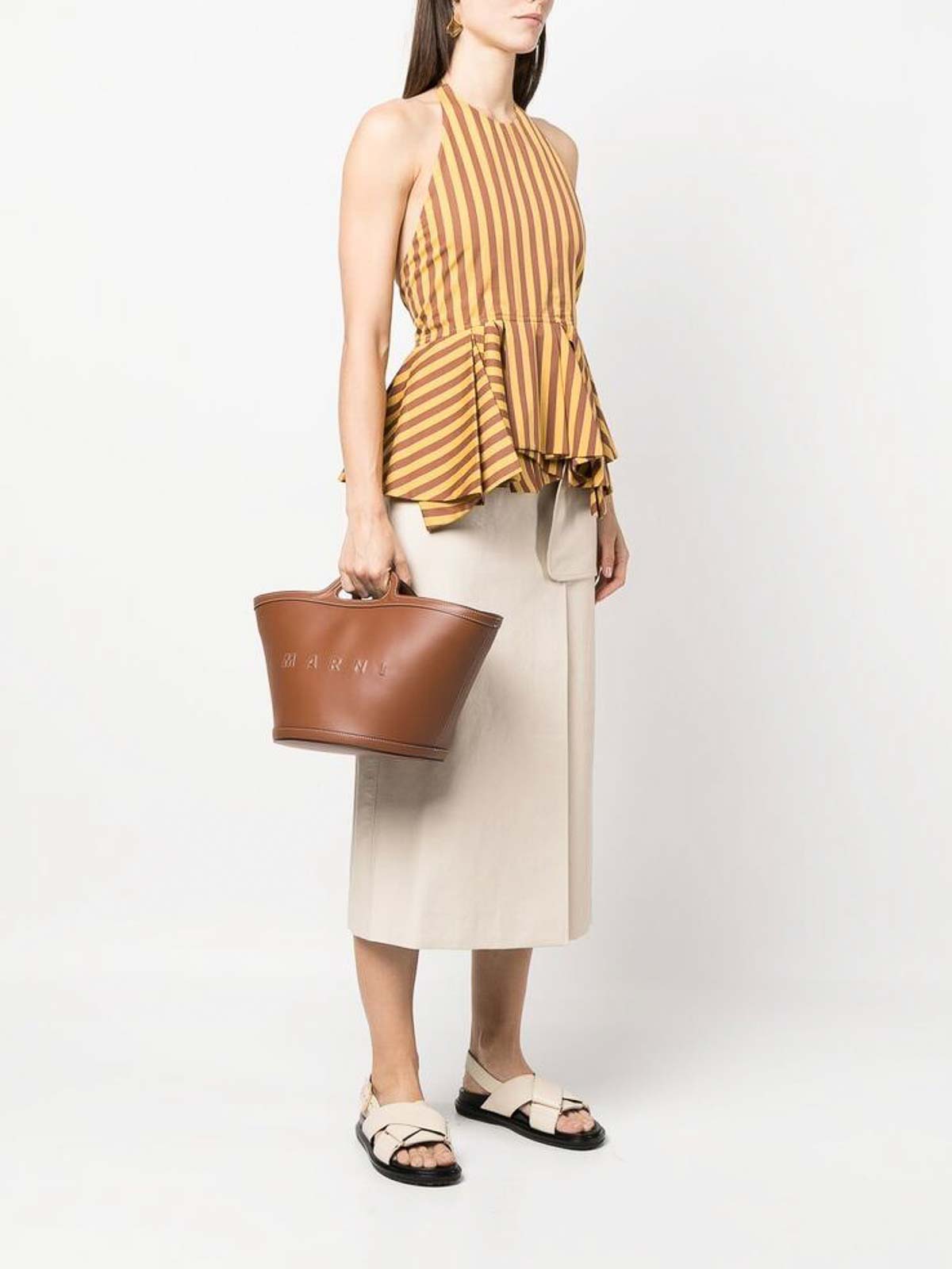 Shop Marni Logo Shoulder Bag In Brown