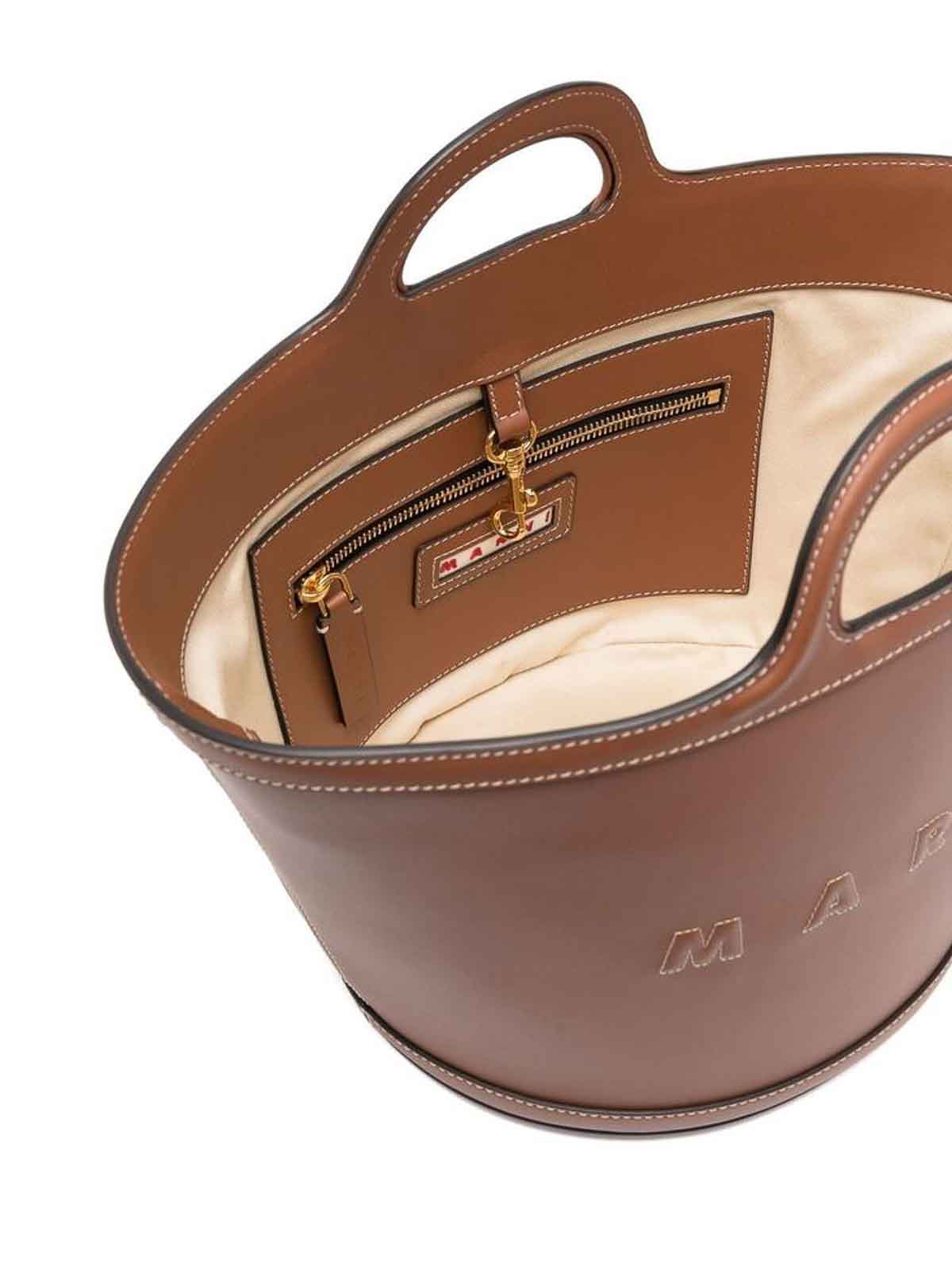 Shop Marni Logo Shoulder Bag In Brown