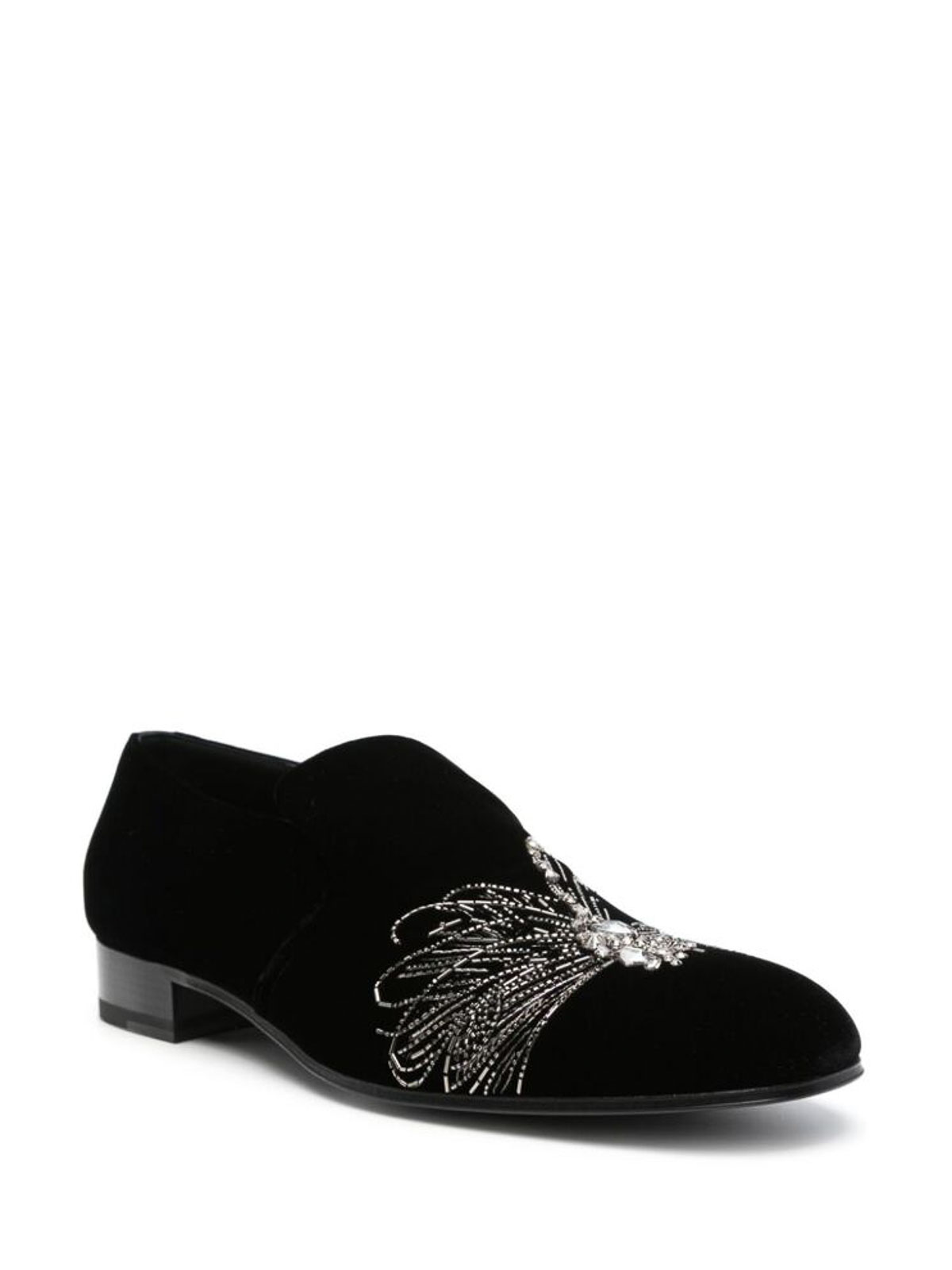 Shop Alexander Mcqueen Black Embellished Bead Trim Slip-on Shoes