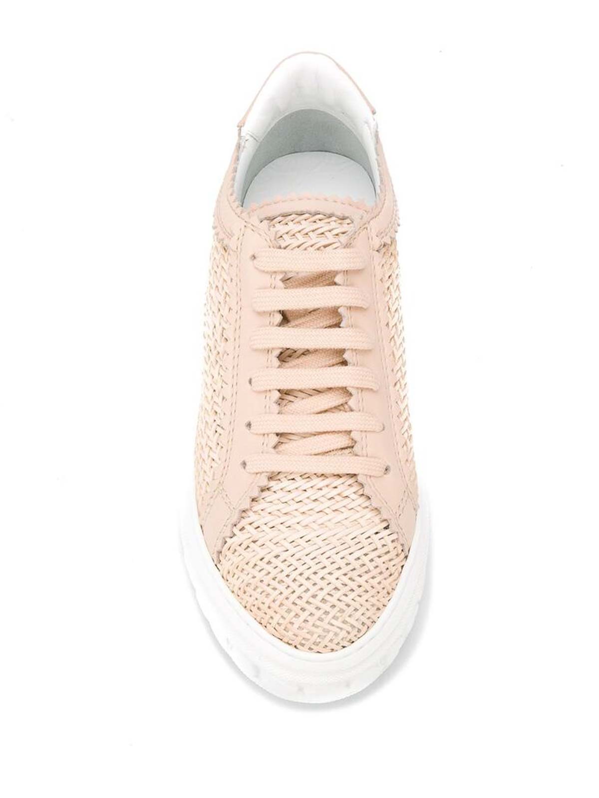 Shop Casadei White Woven Low-top Trainers In Nude & Neutrals