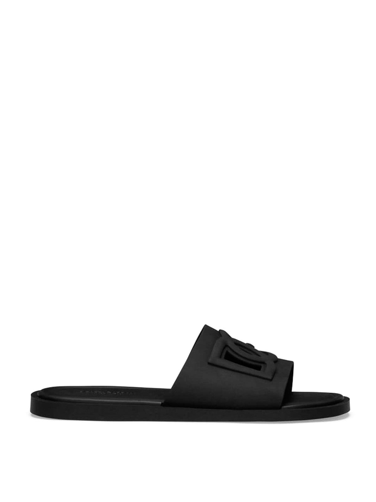 Shop Dolce & Gabbana Black Embossed Logo Sandals