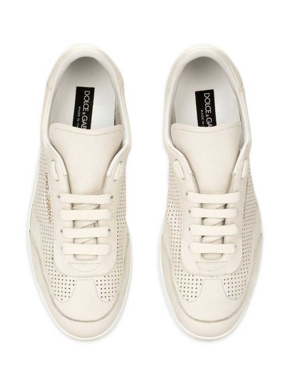 Shop Dolce & Gabbana Cream White Perforated Logo-print Sneakers