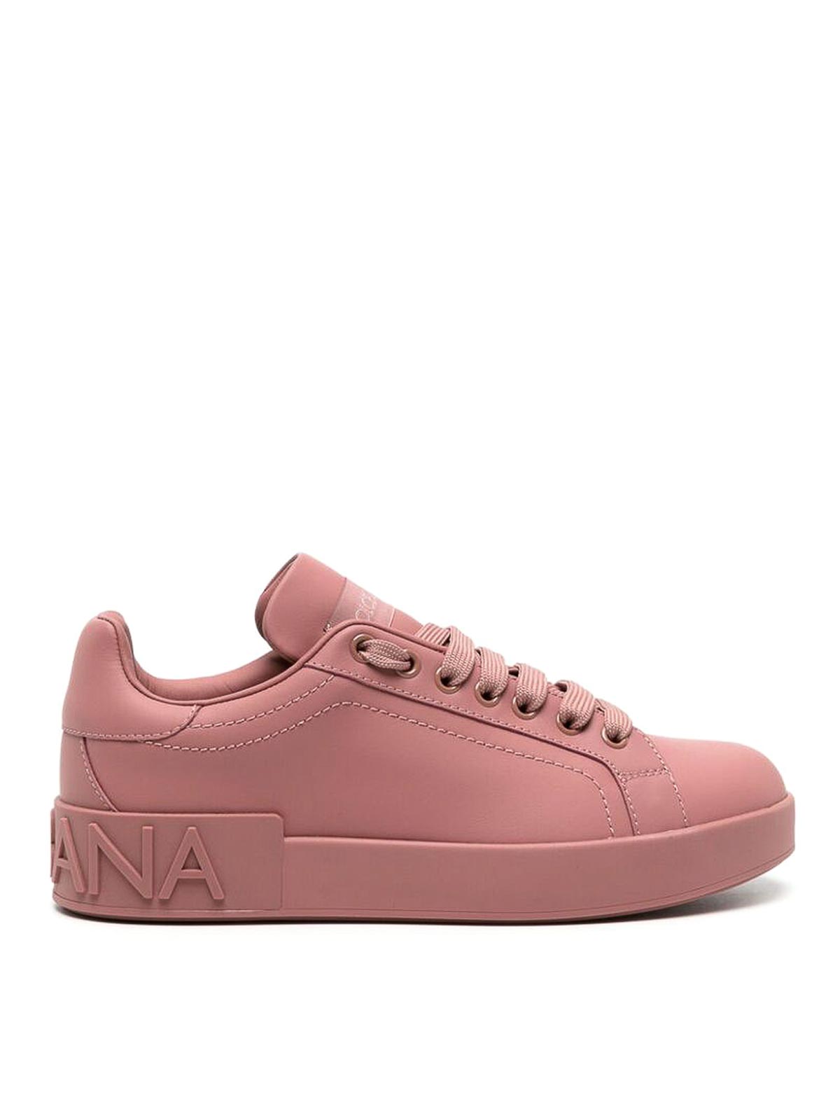 Dolce & Gabbana Embossed-logo Leather Trainers In Nude & Neutrals