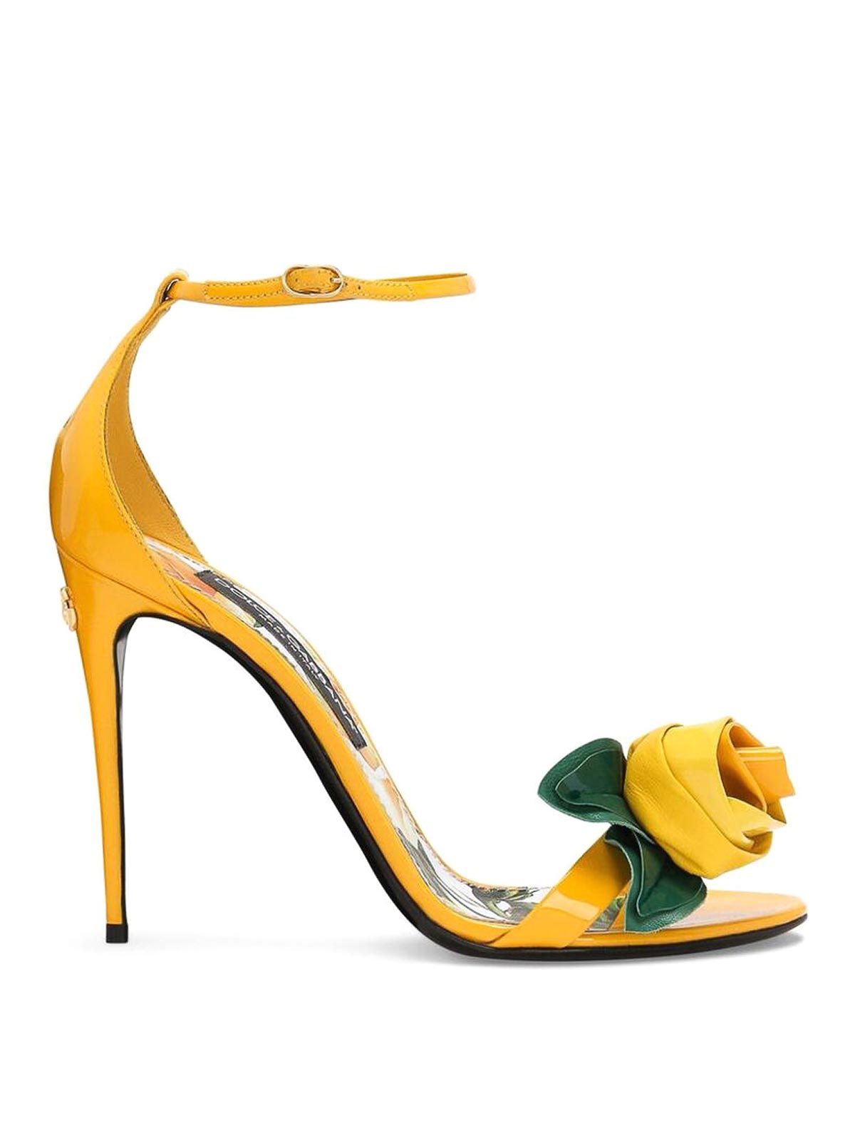 Dolce & Gabbana Floral-appliqué Leather Sandals In Yellow