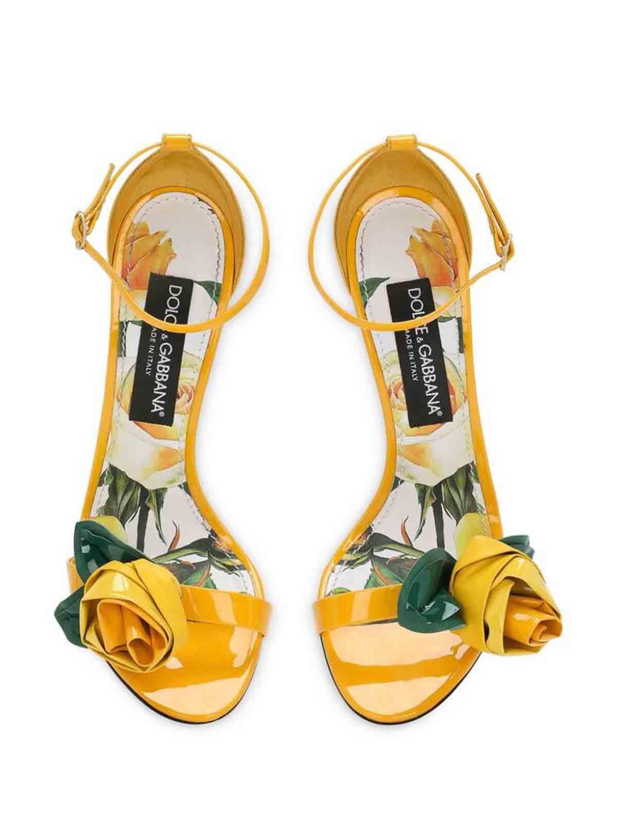 Shop Dolce & Gabbana Logo Lettering Floral Sandals In Yellow