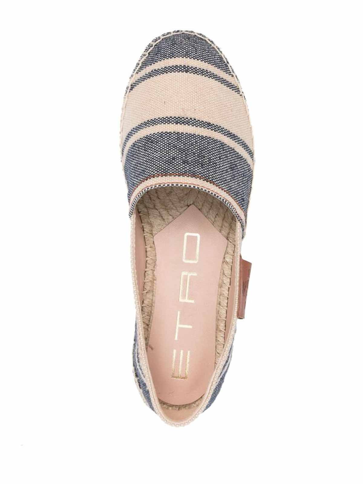 Shop Etro Beige Blue Stripe Detailing Slip-on Shoes