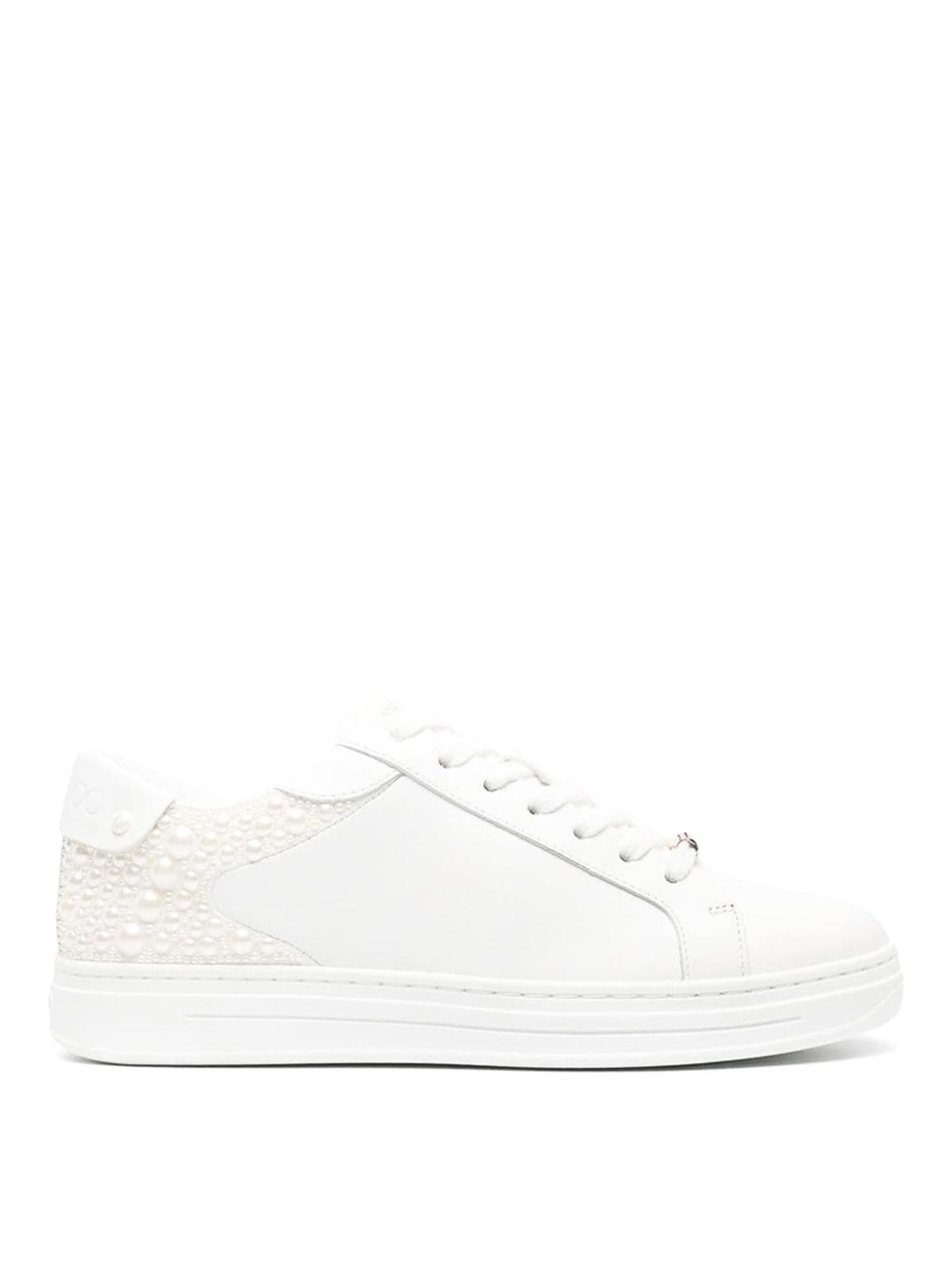 Shop Jimmy Choo White Faux-pearl Embellishment Sneakers