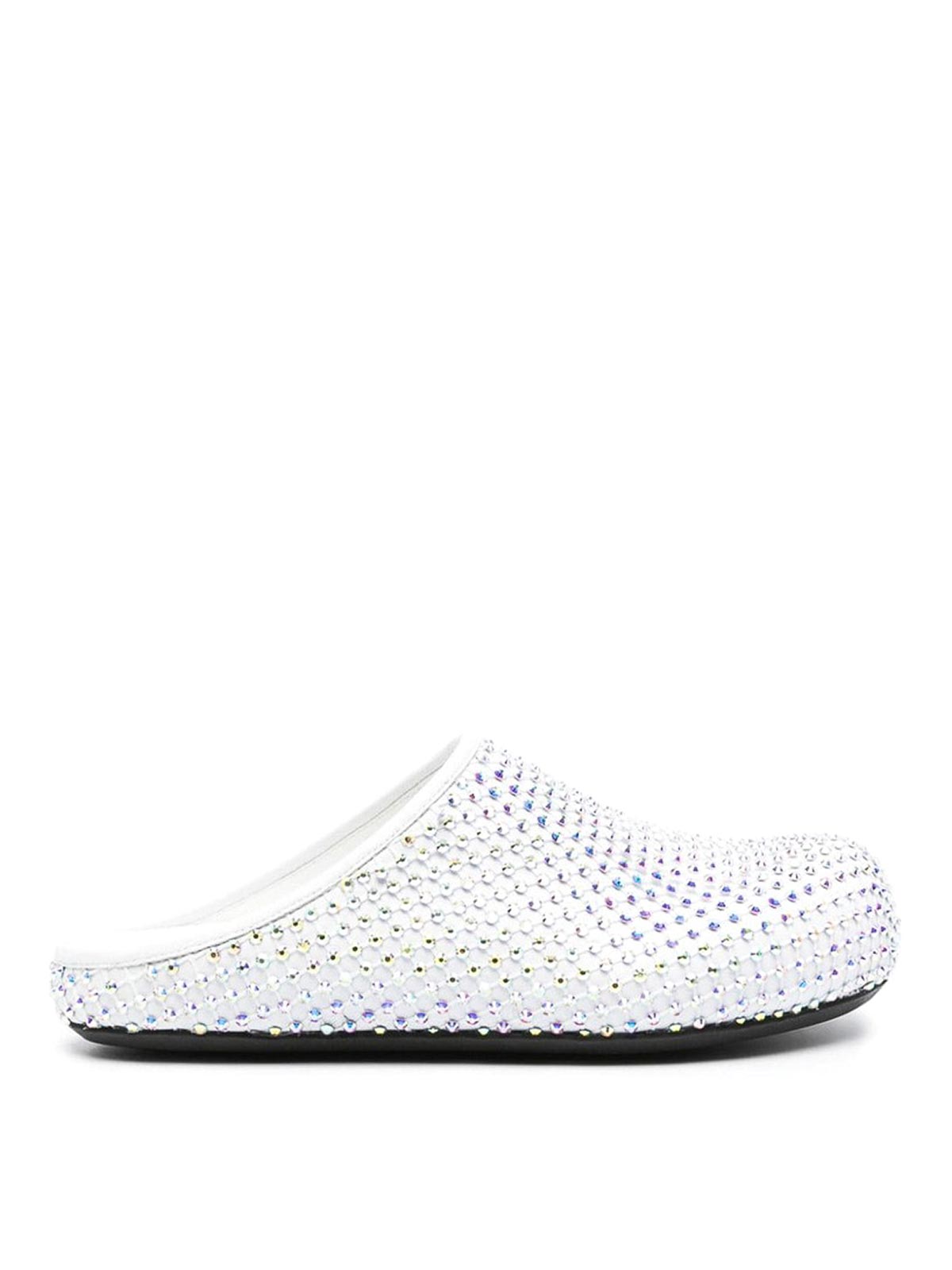 Marni Glass-crystals Leather Slippers In White