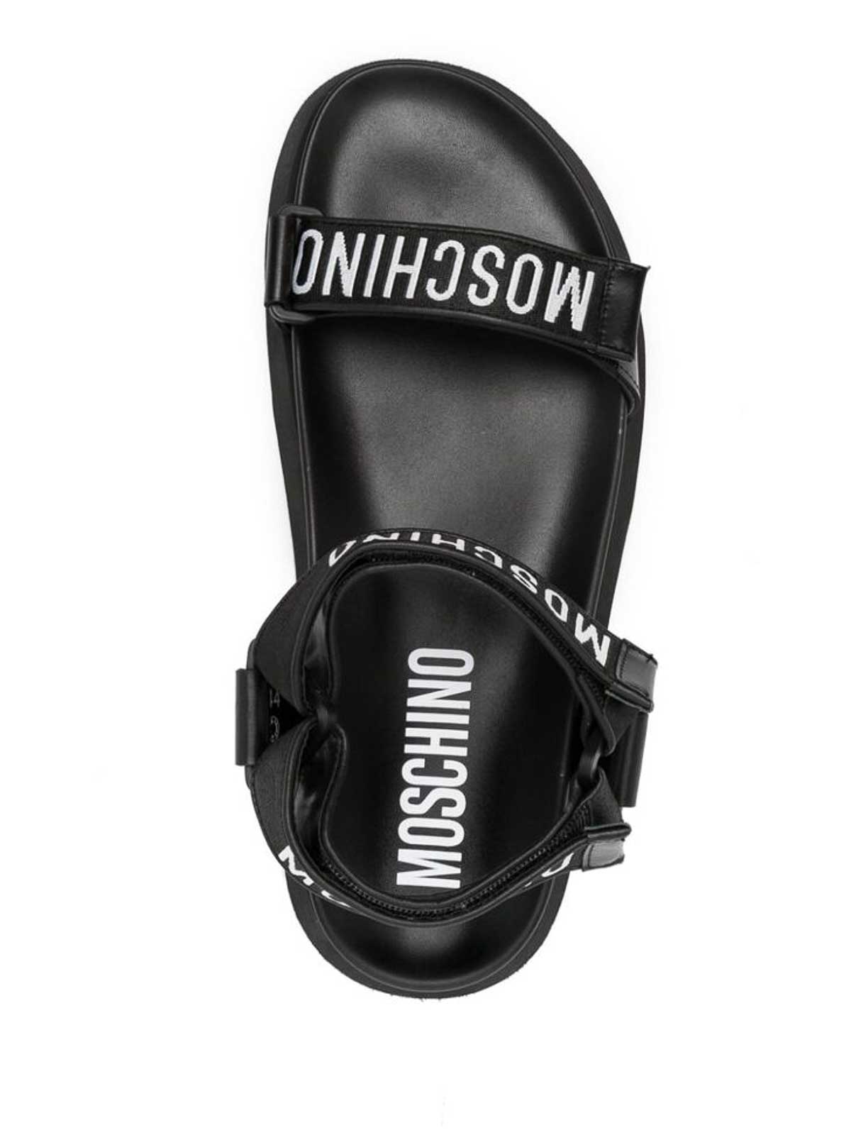 Shop Moschino Black White Logo Embroidered Mules