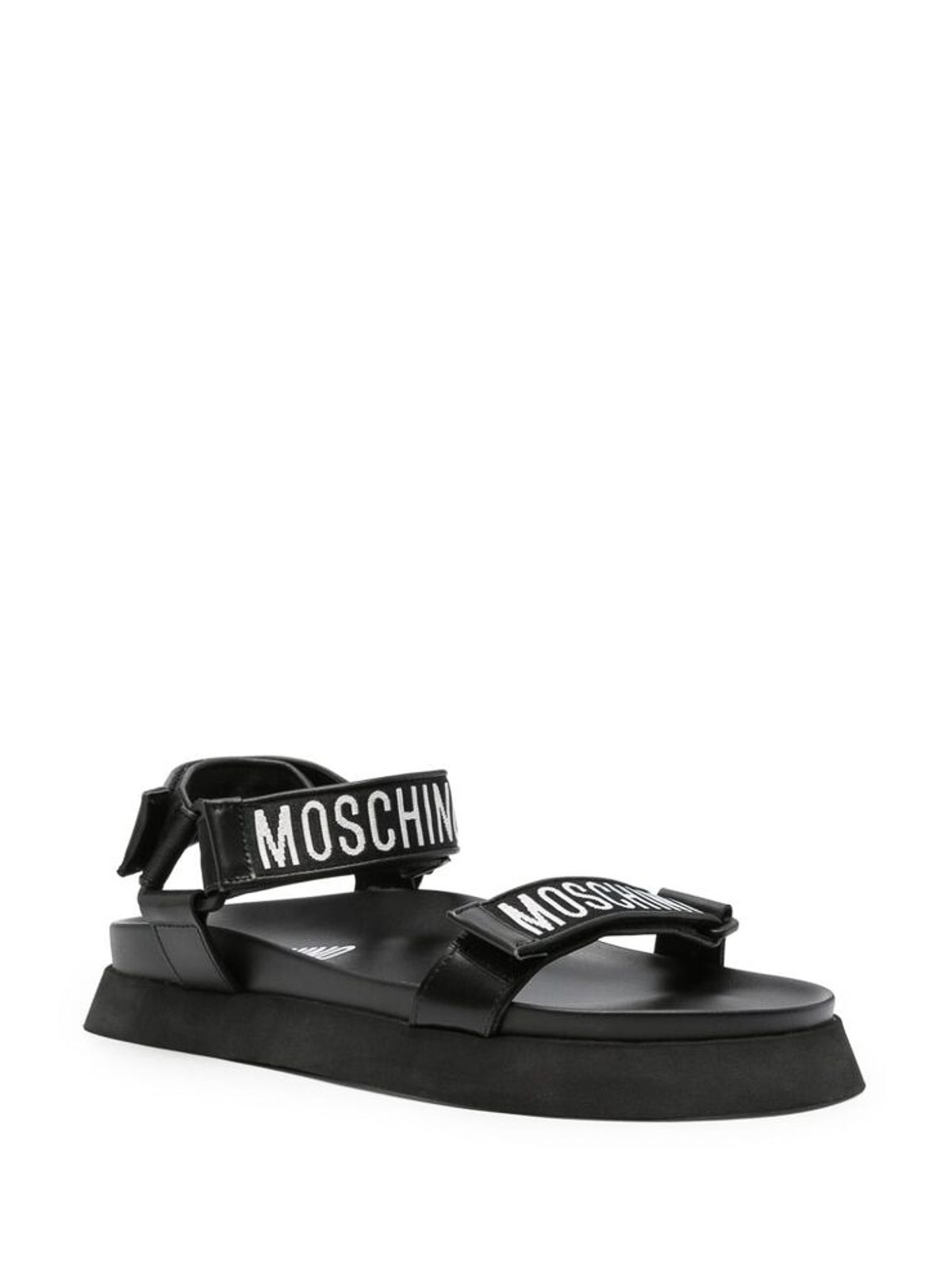 Shop Moschino Black White Logo Embroidered Mules