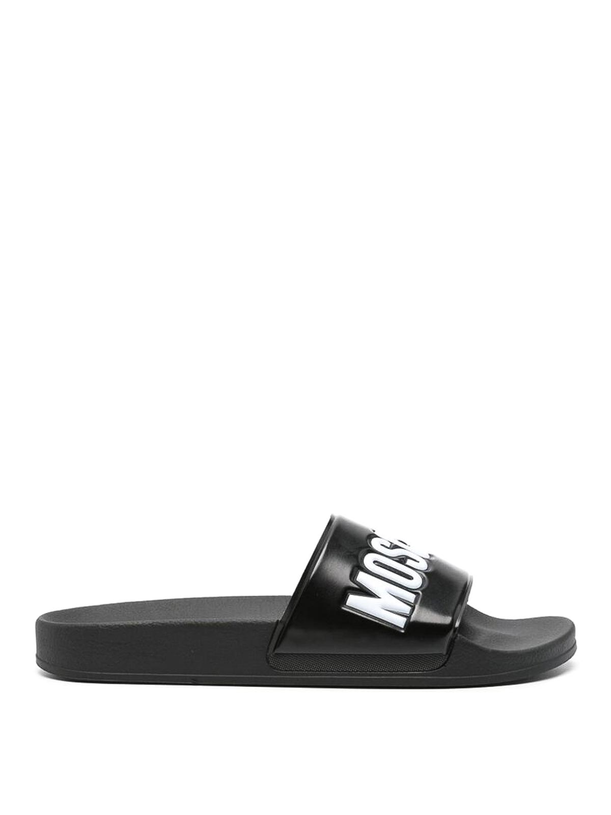 Shop Moschino Black Embossed Logo Sandals