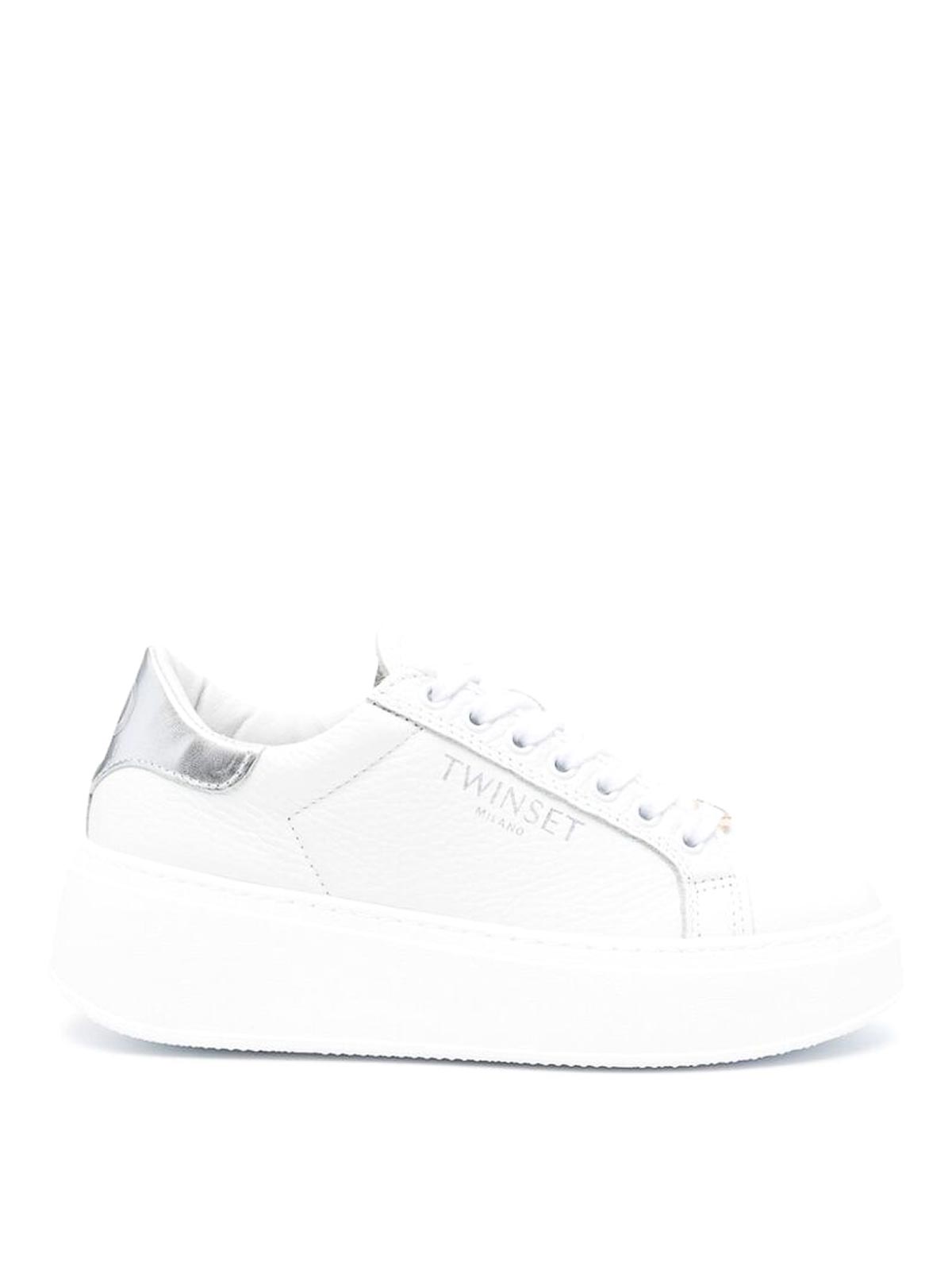 Shop Twinset Laminated Sneakers In White