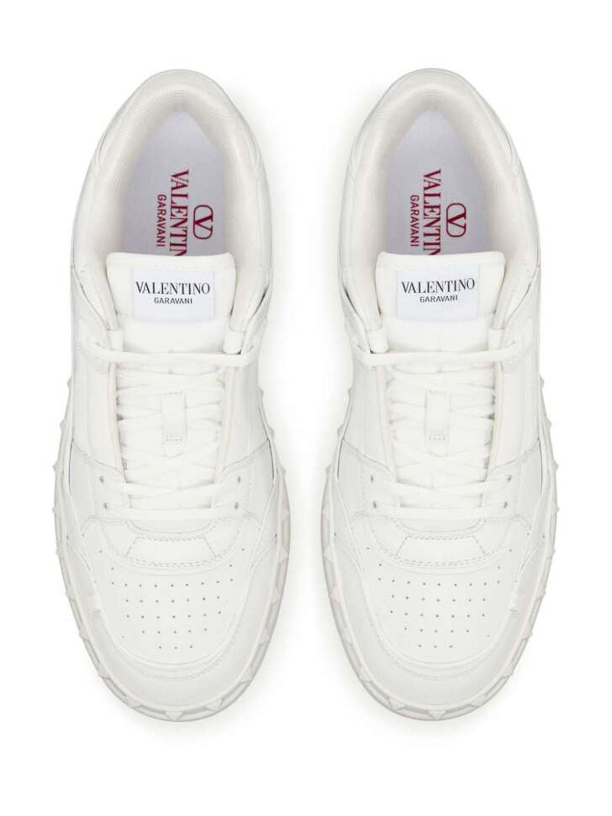 Shop Valentino White Rockstud Sneakers