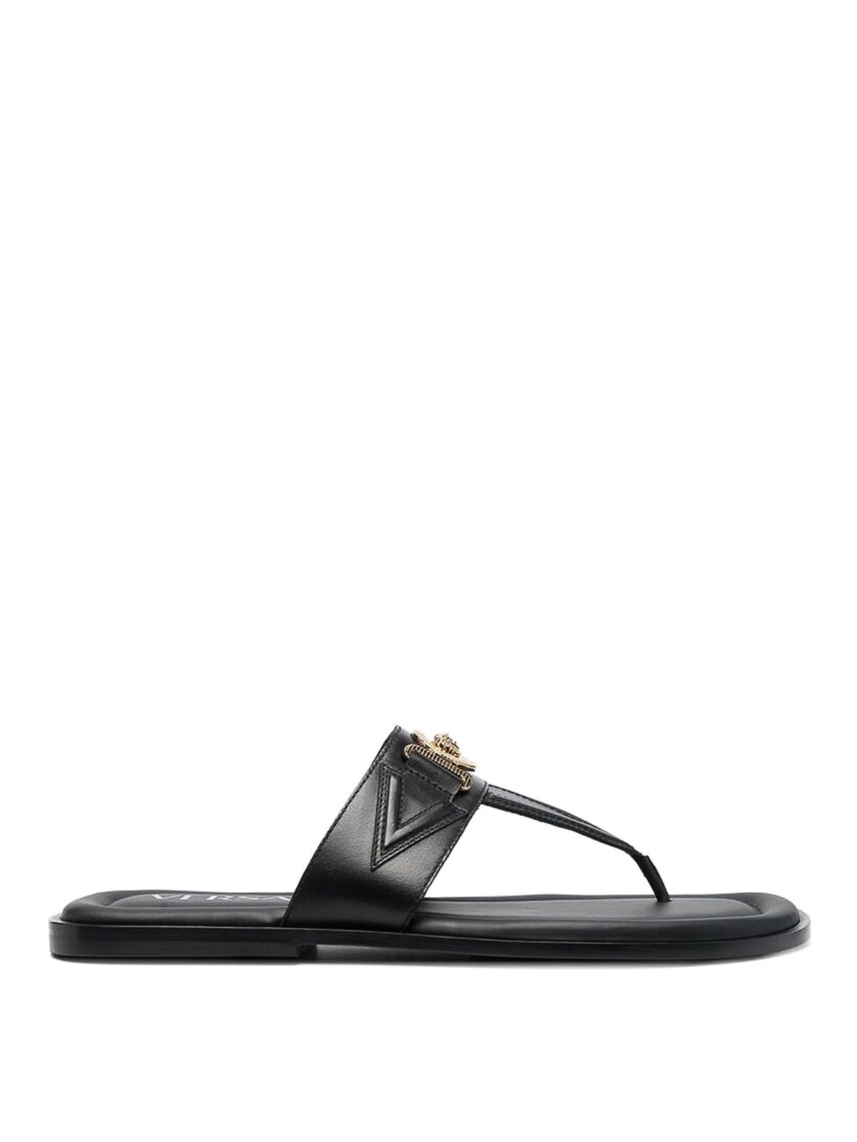 Shop Versace Black Open Square Toe Sandals