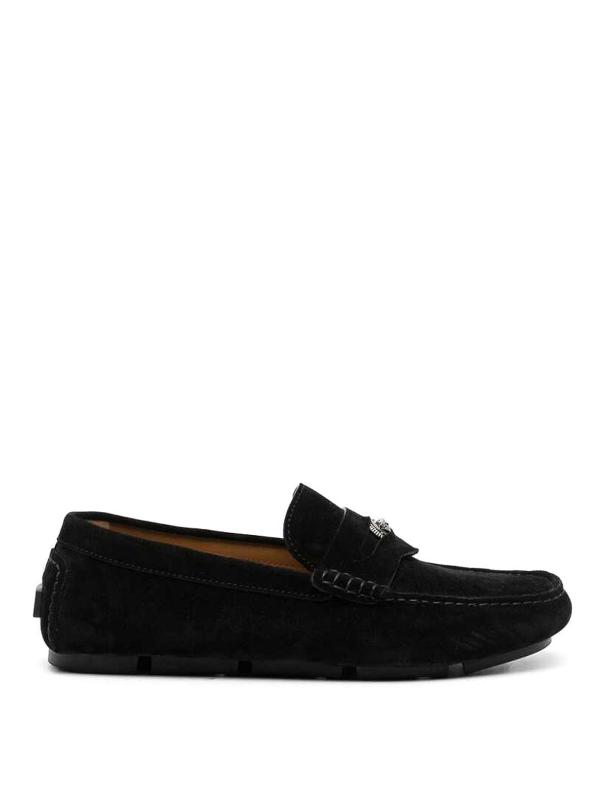 Shop Versace Black Interlocking G Logo Loafers