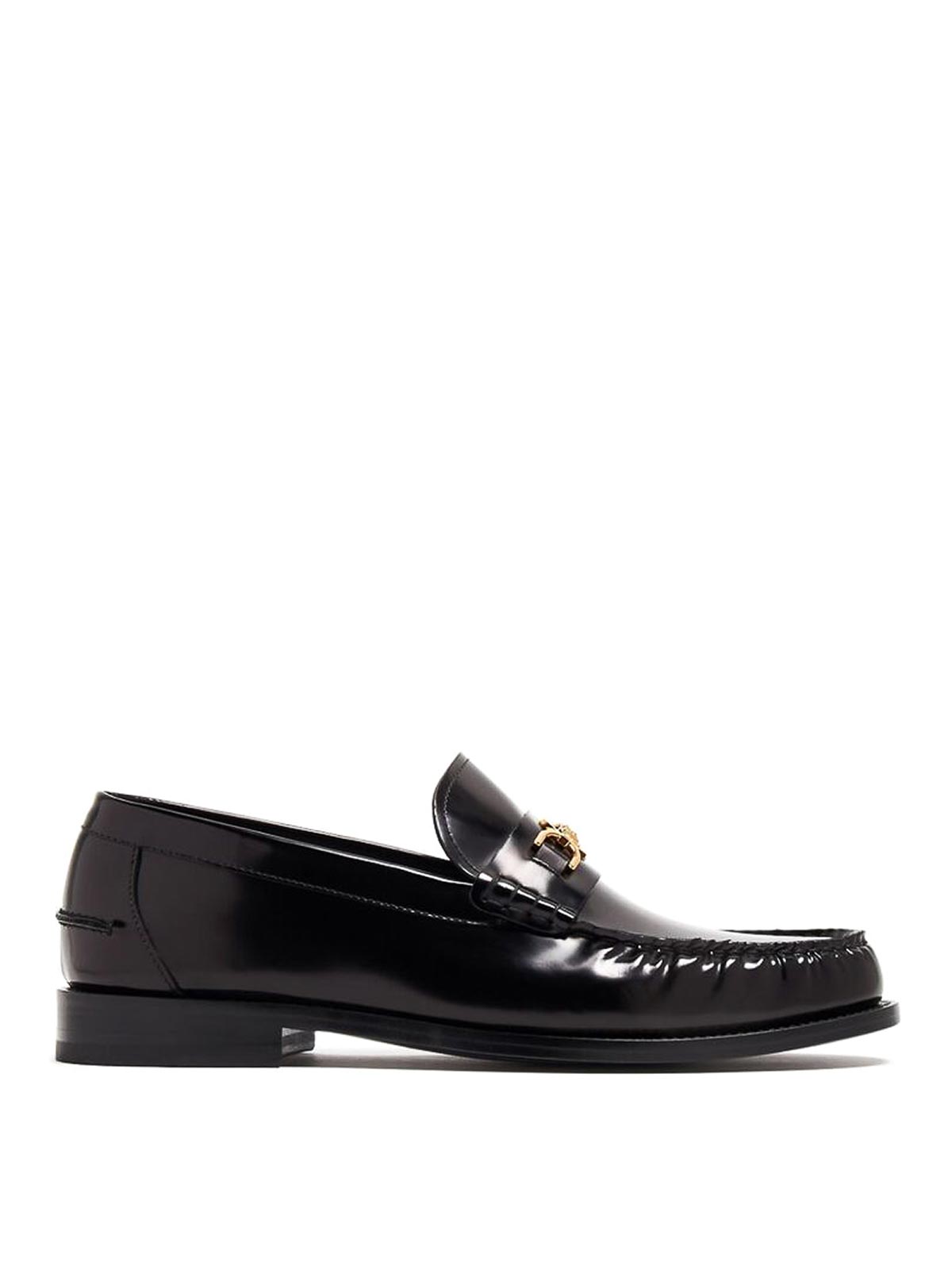 Shop Versace Black Medusa Loafers