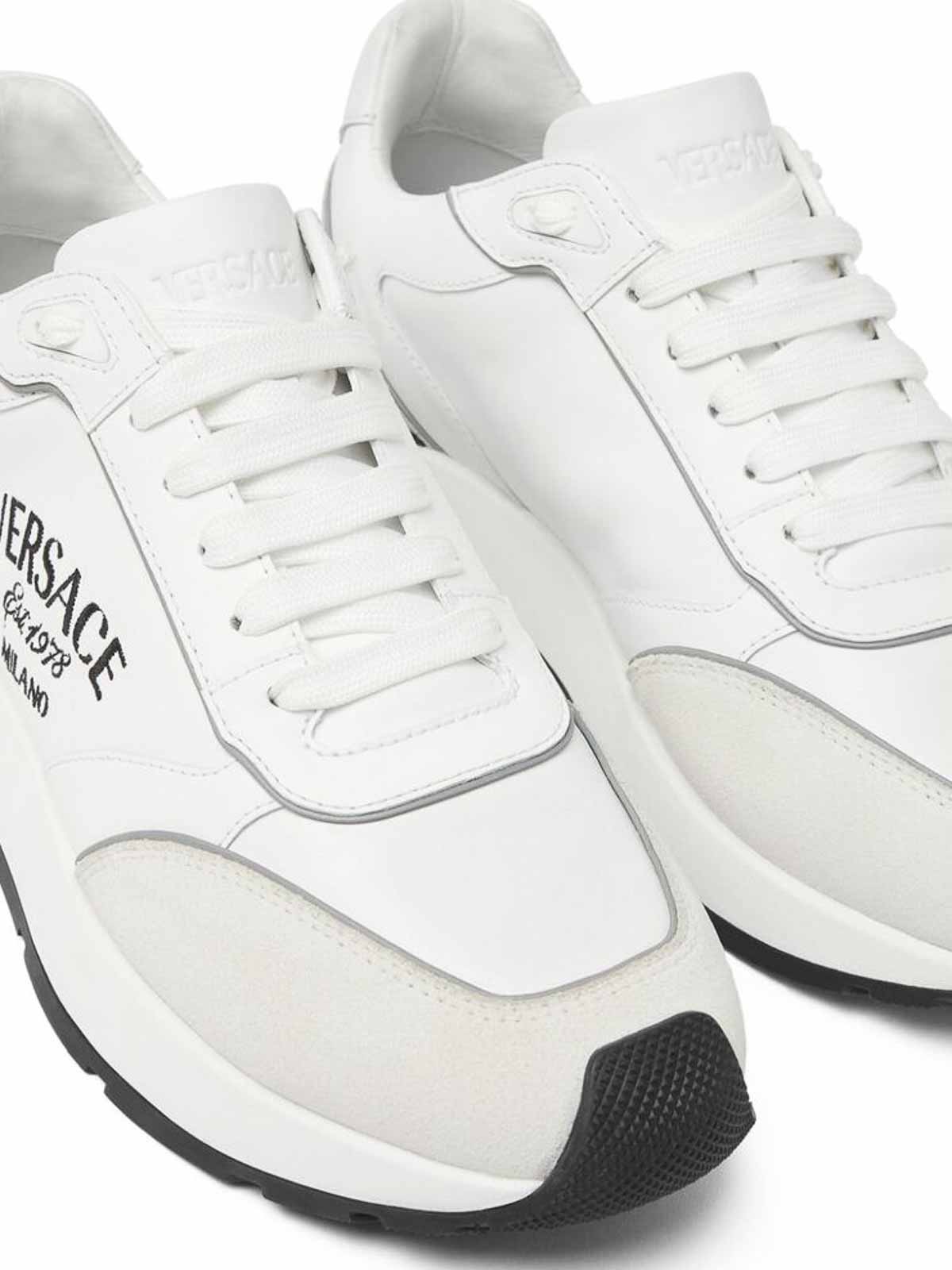 Shop Versace White Logo Lace-up Sneakers