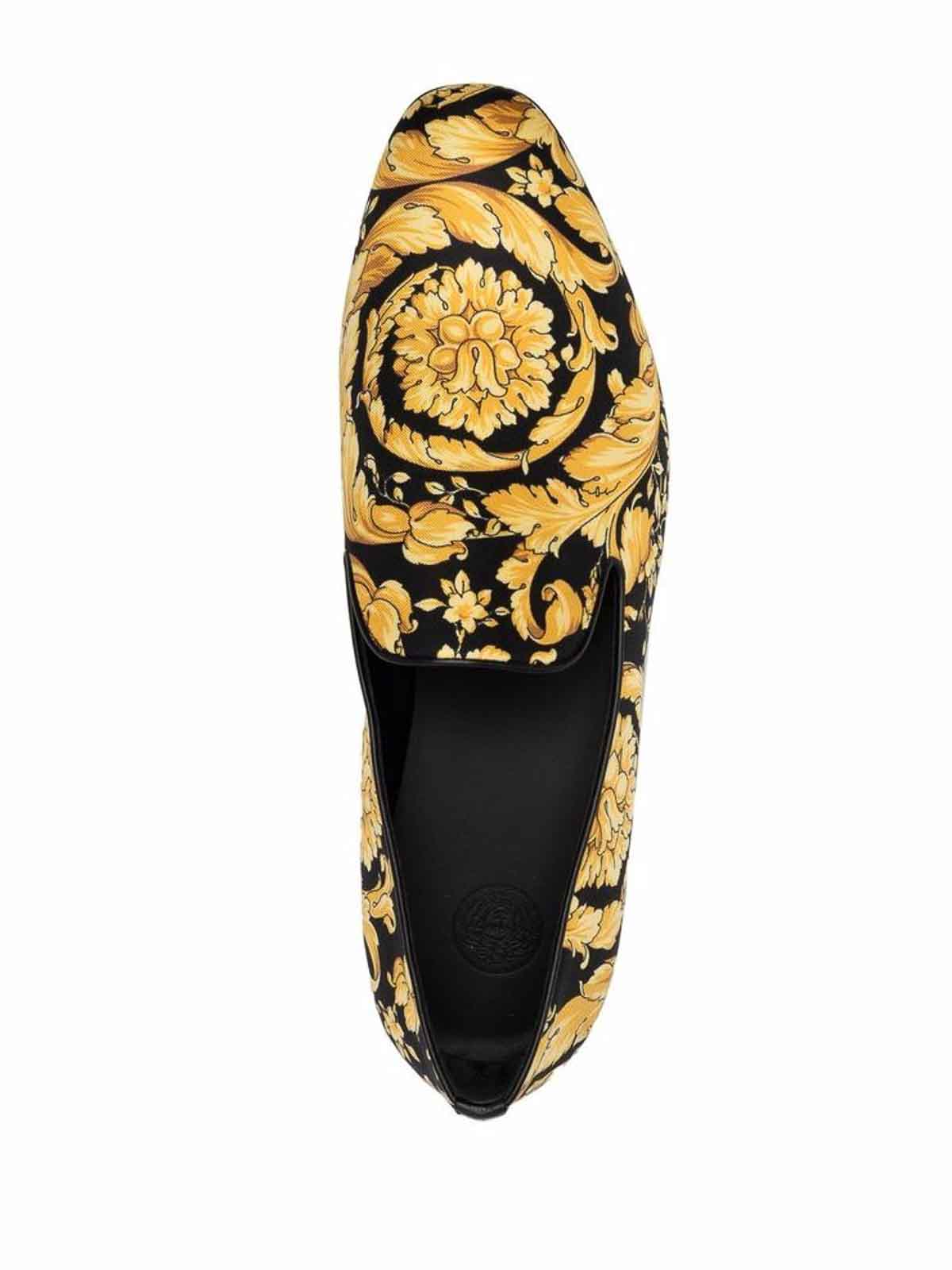 Shop Versace Yellow Baroque-print Loafers