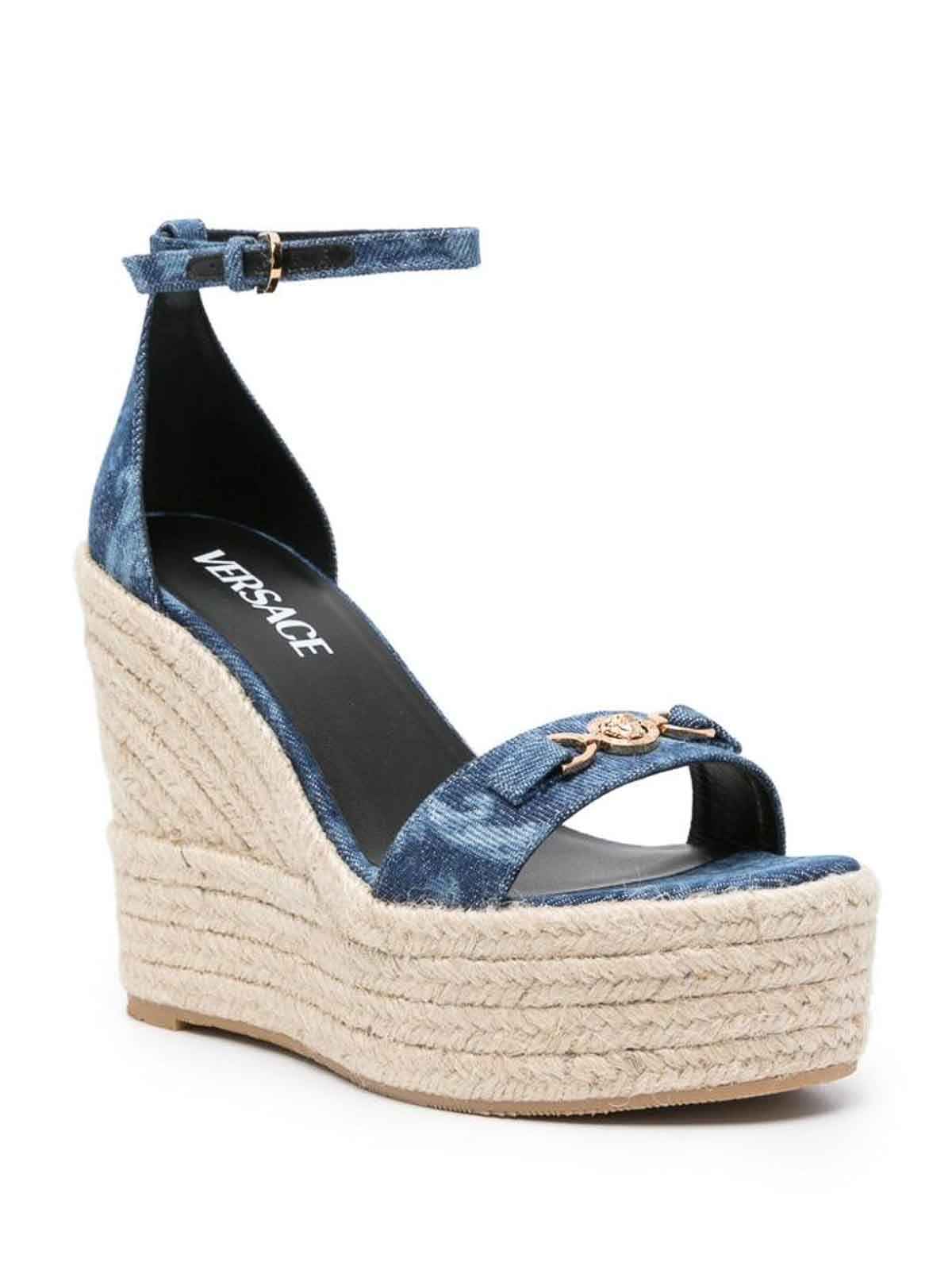 Shop Versace Blue Denim Medusa Sandals