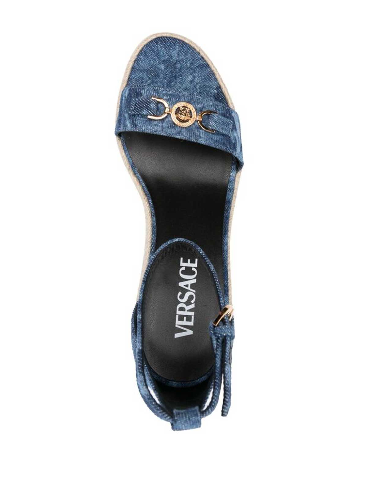 Shop Versace Blue Denim Medusa Sandals