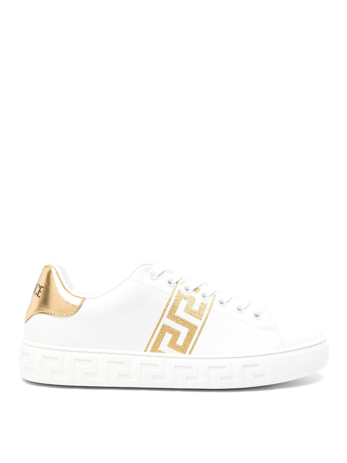 Shop Versace La Greca Sneakers In White