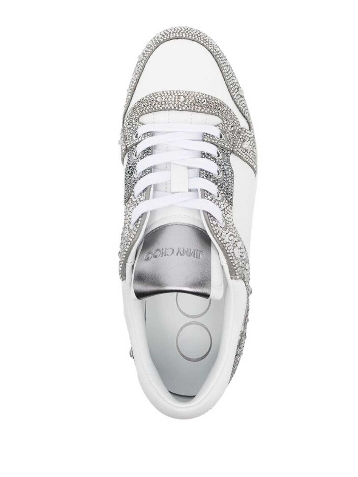 Shop Jimmy Choo White/silver-tone Florent Sneakers