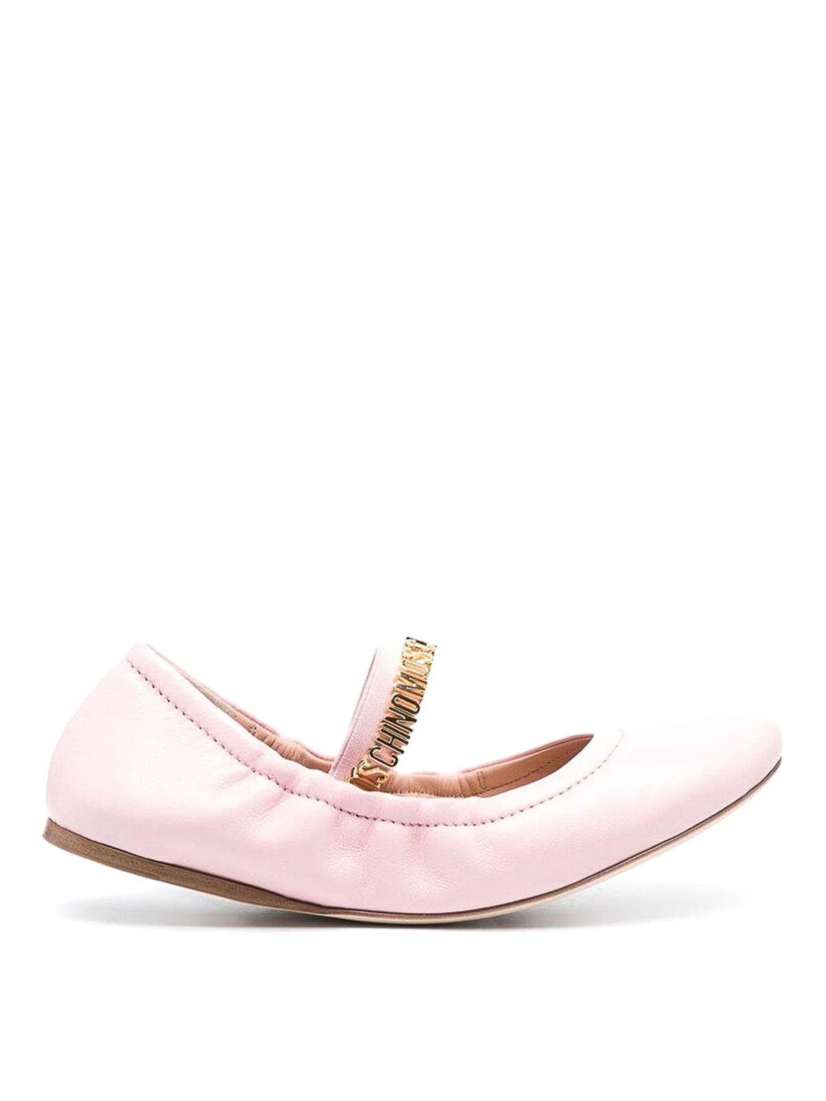 Shop Moschino Leather Ballerina Shoes Li In Nude & Neutrals