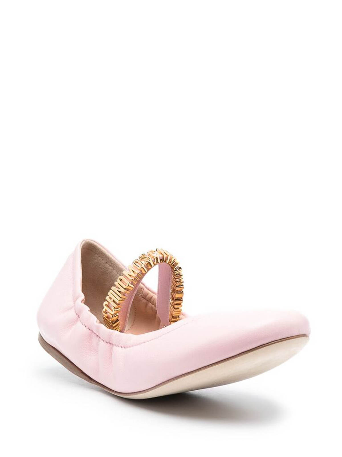 Shop Moschino Leather Ballerina Shoes Li In Nude & Neutrals