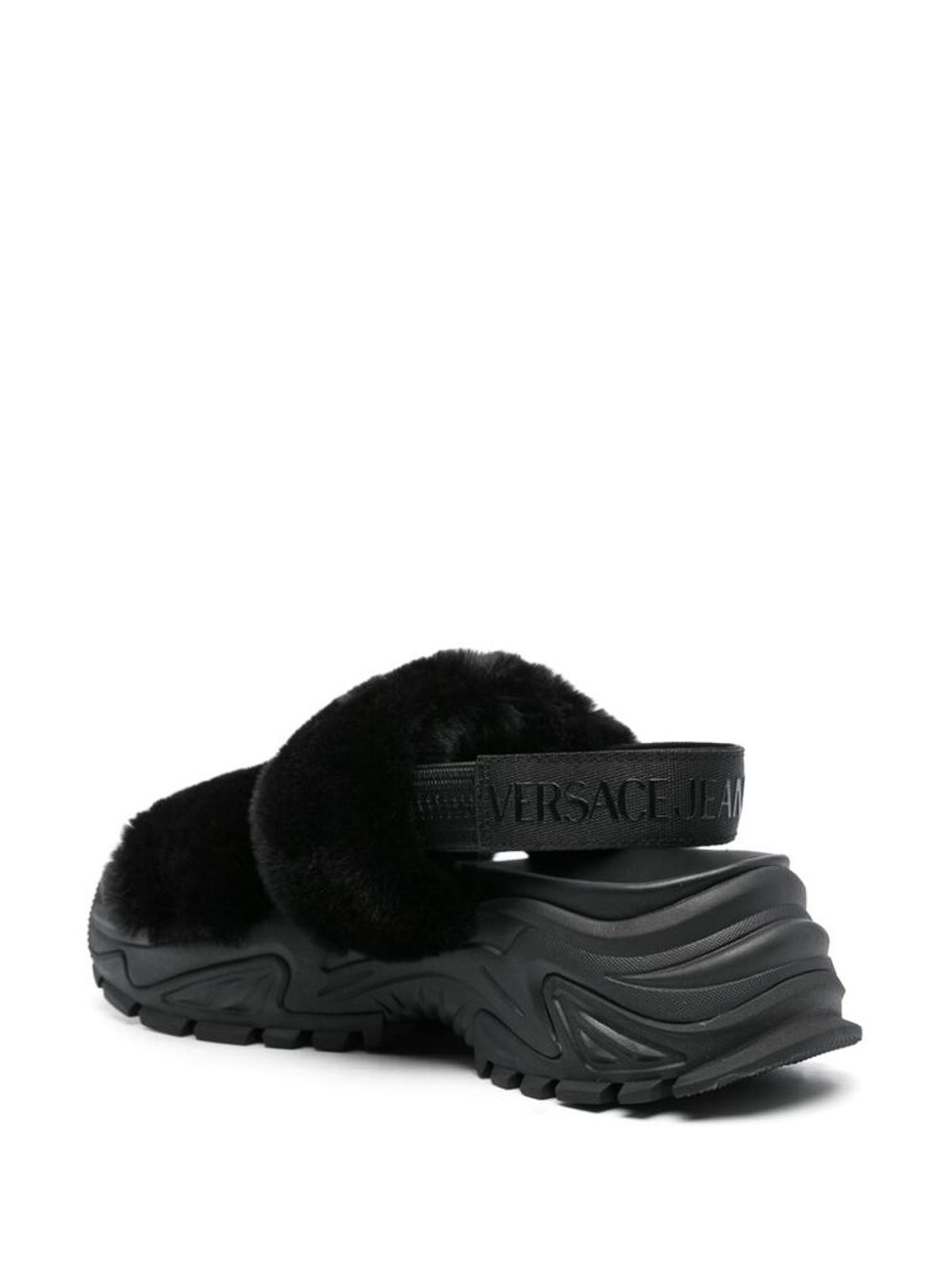 Shop Versace Jeans Couture Faux Fur Slingback Sandals In Black
