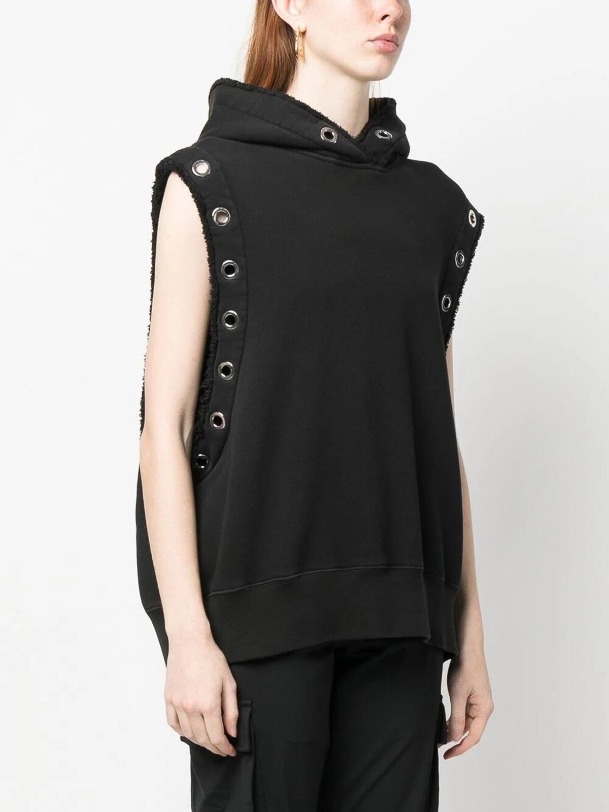 Shop Khrisjoy Sleeveless Hoodi Sweater Oversize In Black
