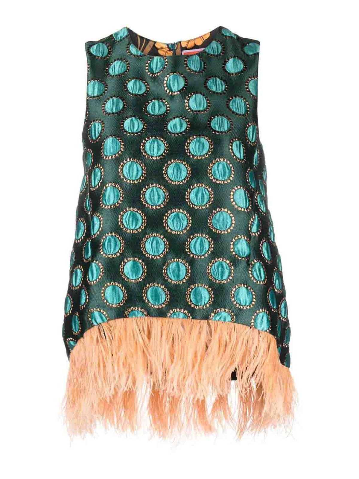Shop La Doublej Sleevelees Top Feathers On The Bottom In Green