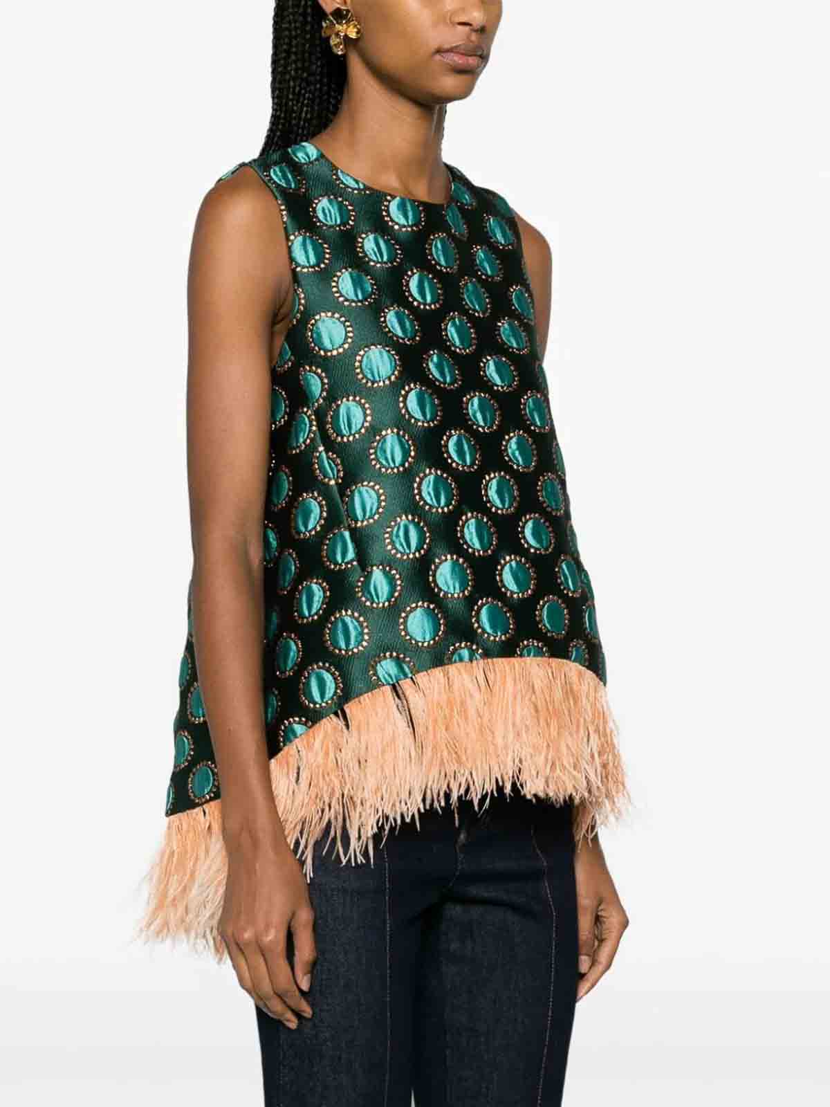 Shop La Doublej Sleevelees Top Feathers On The Bottom In Green