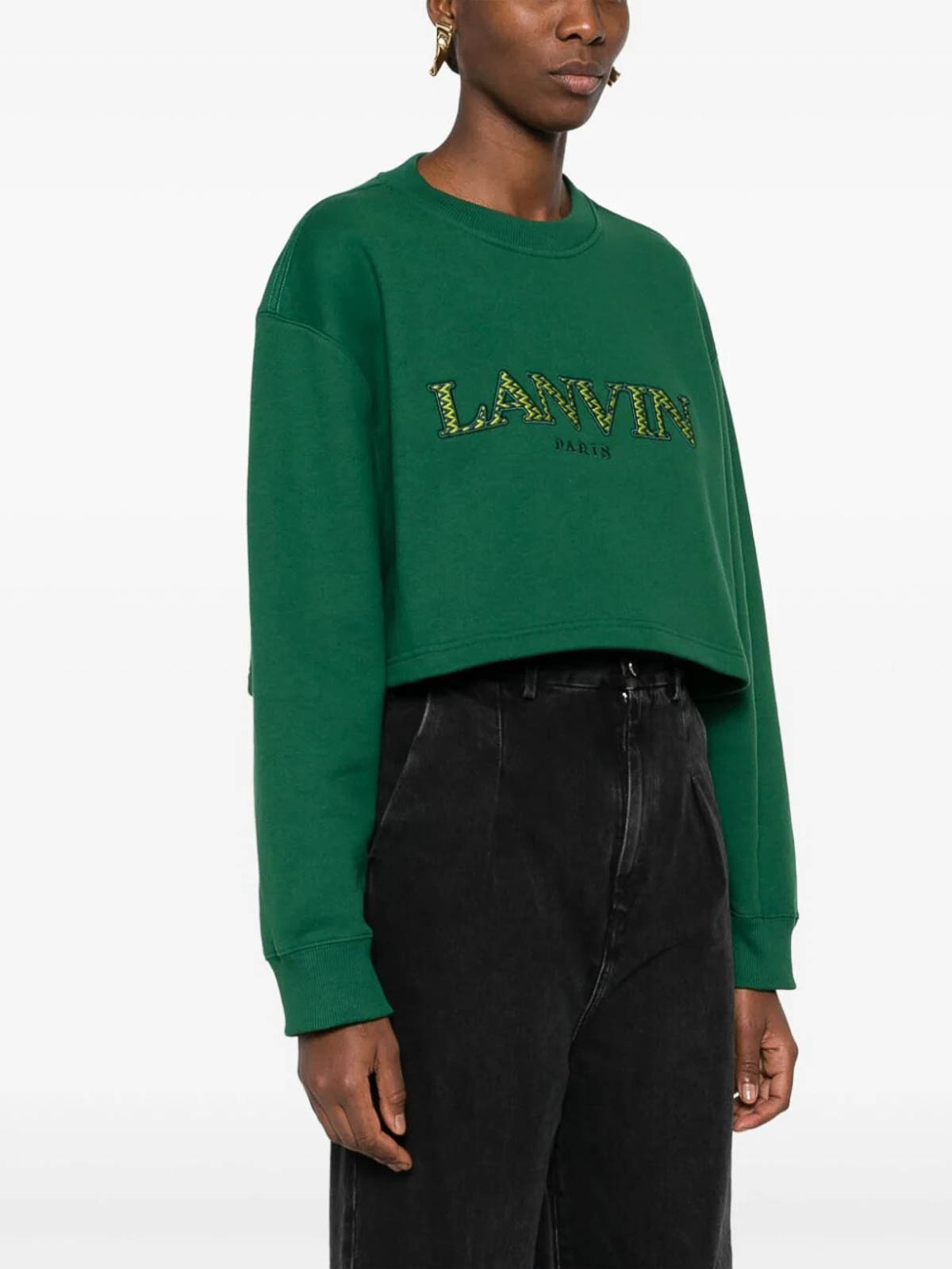 Shop Lanvin Crew Neck Logo Sweatshirt In Green