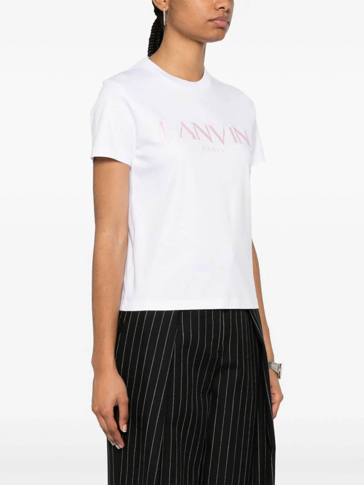 Shop Lanvin Short Tee Embroidered Logo In White