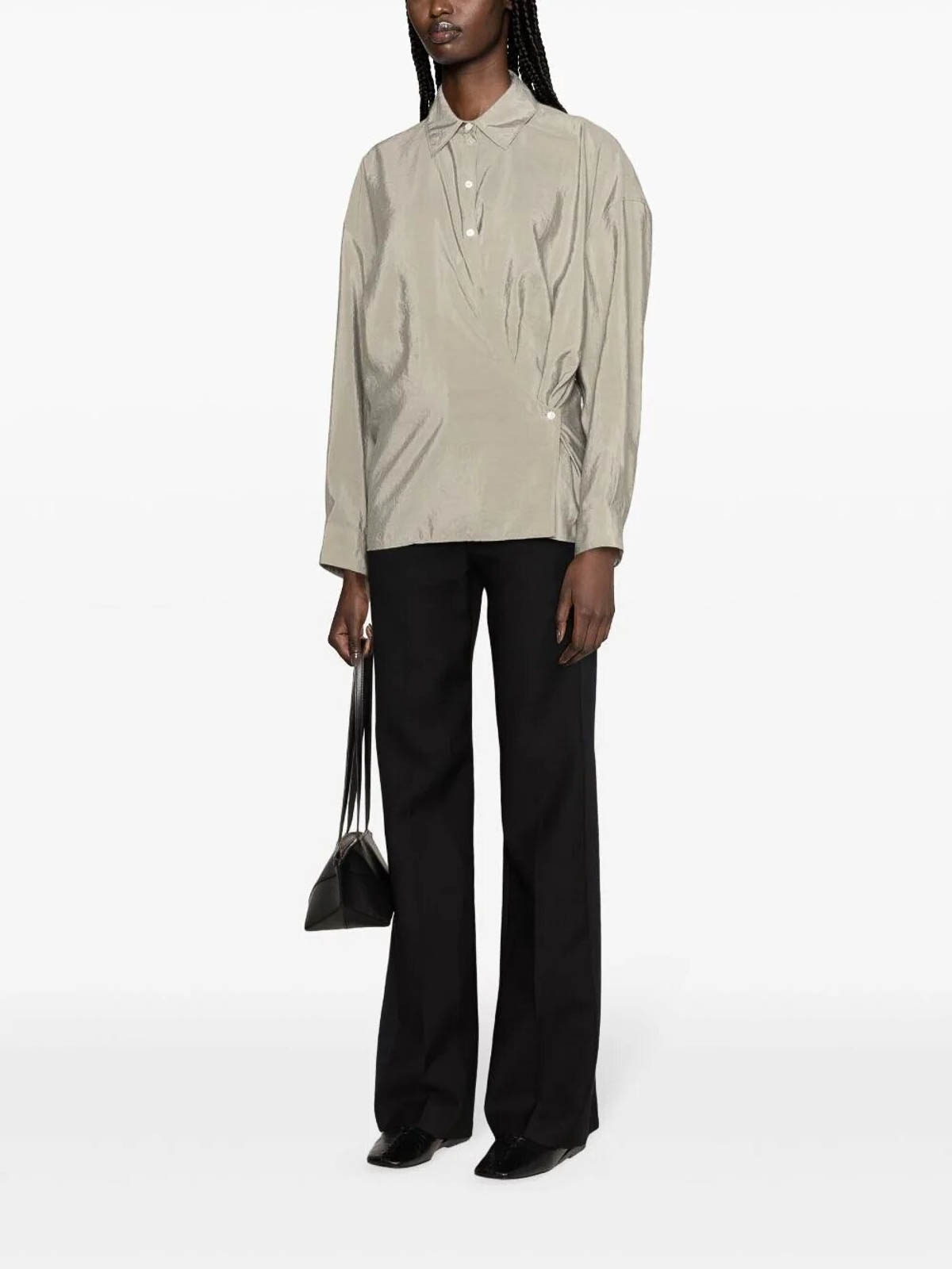 Shop Lemaire Long Asymmetrical Shirt In Grey