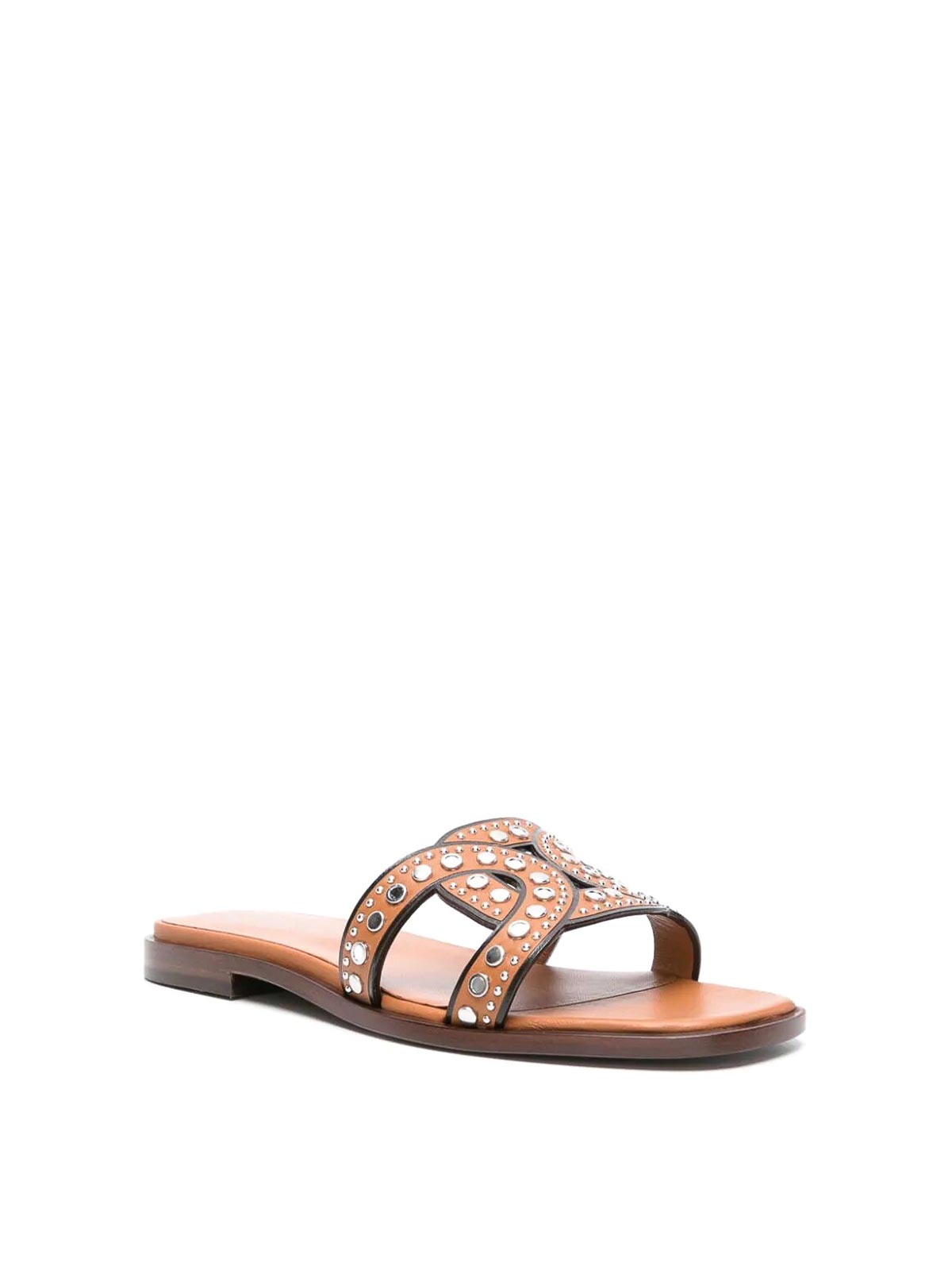Shop Tod's Woven Stud Sandal In Brown