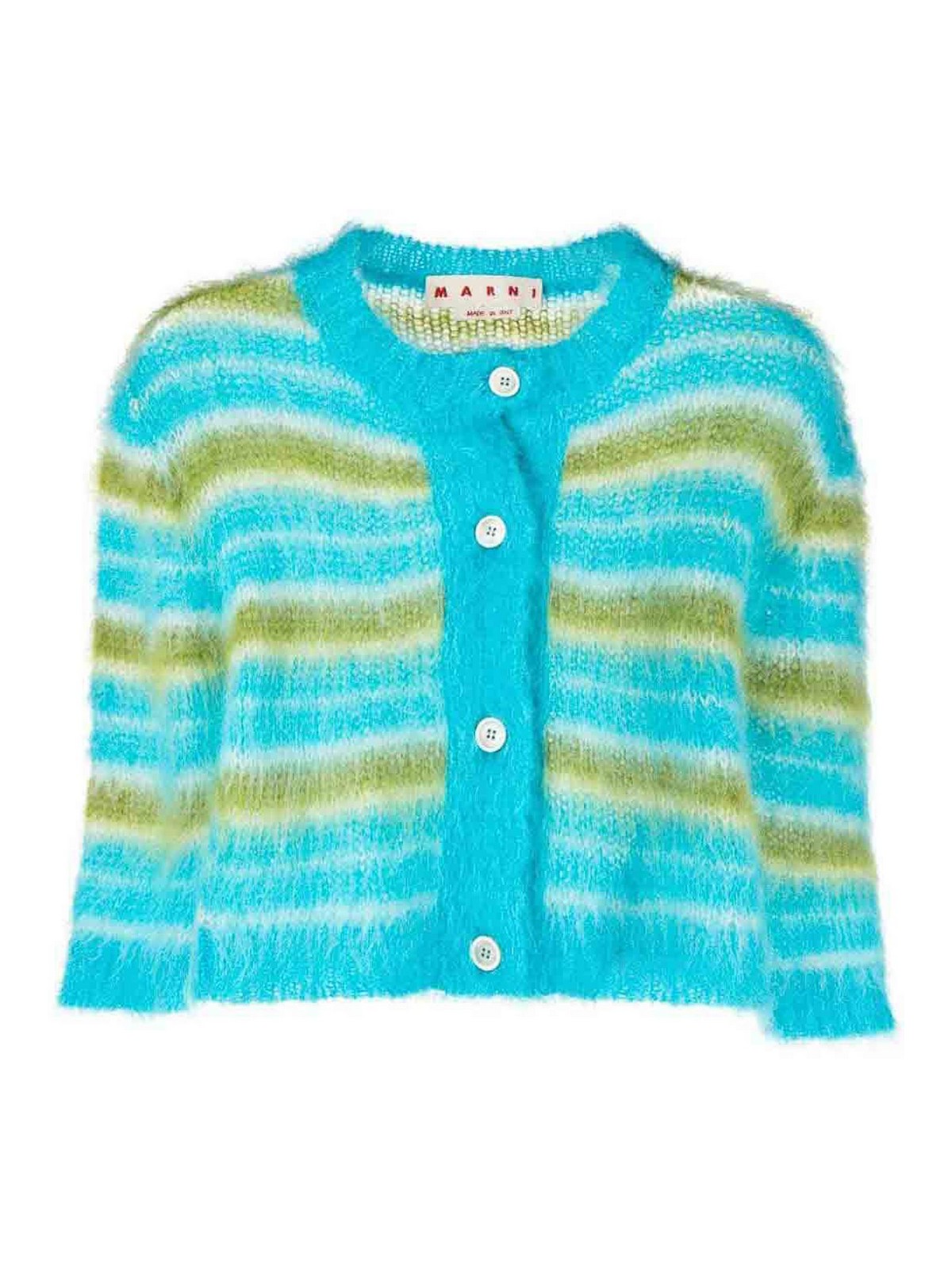 Shop Marni Striped Crop Cardigan In Blue